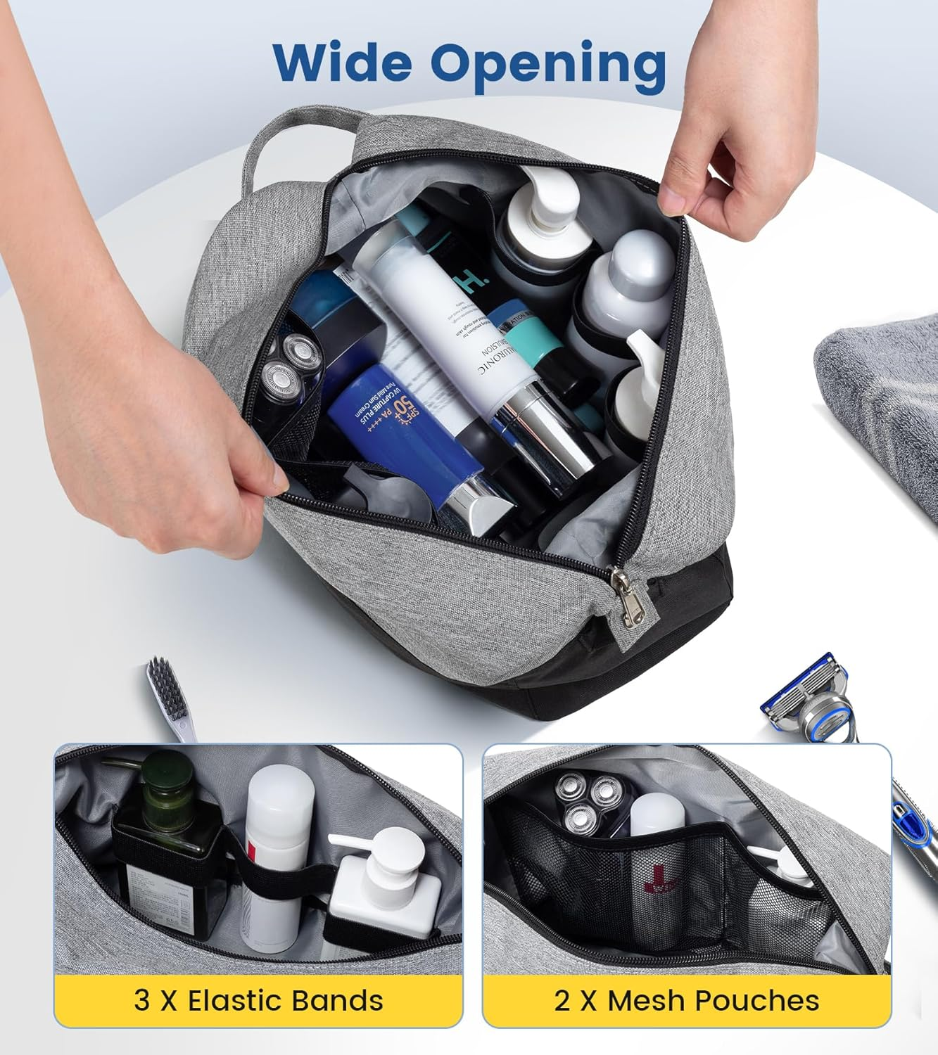 Vorspack Travel Toiletry Bag for Men - Lightweight Mens Toiletry Travel Bag Water Resistant Dopp Kit Shaving Bag, Black, Large image number 6