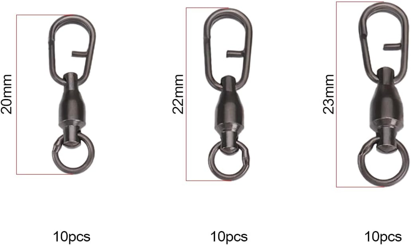 30PCS Fishing Ball Bearing Swivels Stainless with Oval Split Rings for Saltwater Fresh Water Split Ring Lures Connector High Strength Snap Swivels Quick Connector image number 5