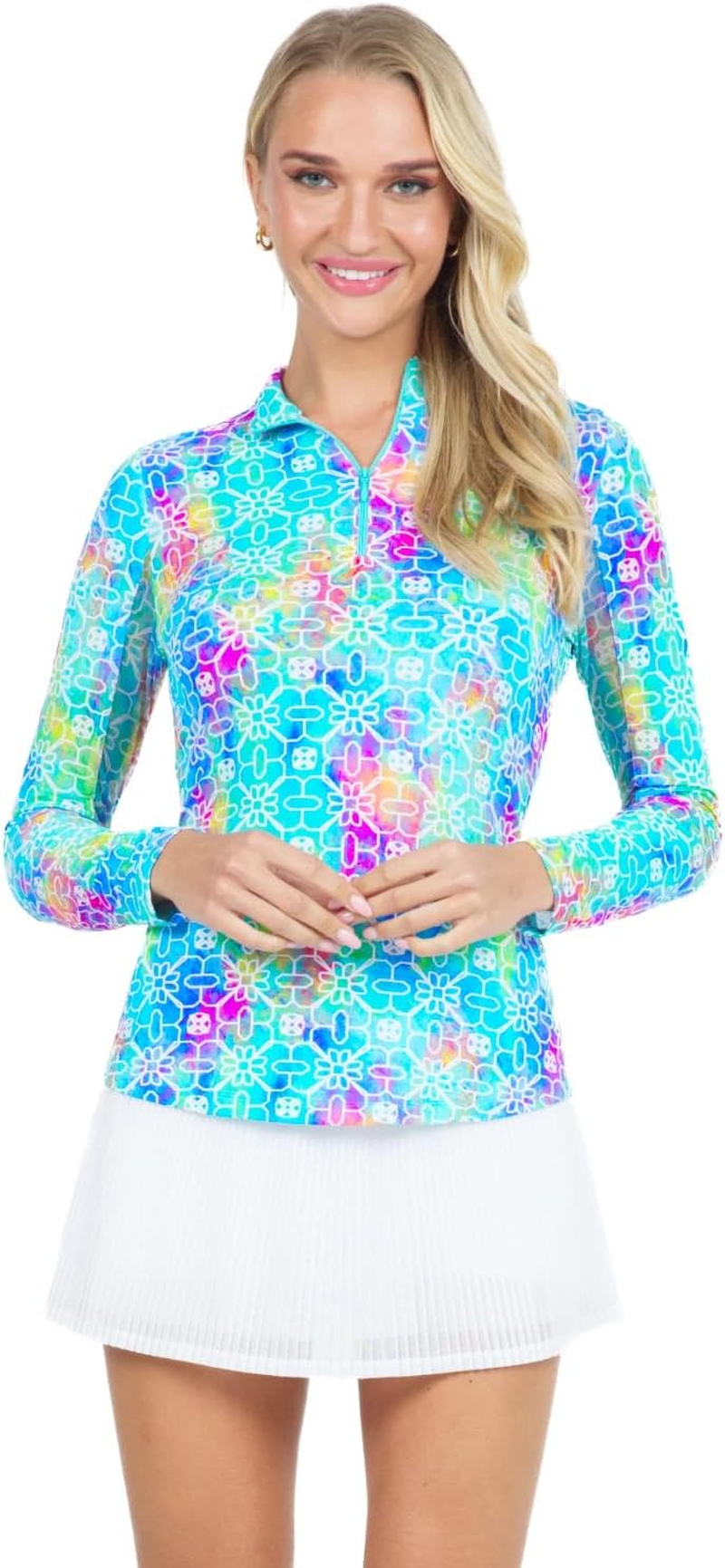 IBKUL Women'S Limited Edition UPF 50+ Sandra Print Long Sleeve Mock Neck Top &ndash; 10082