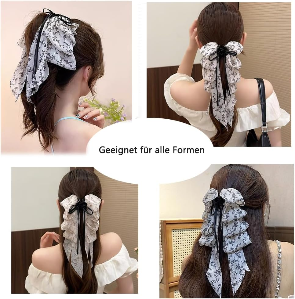 Large Bow Hair Clips with Long Ribbon Soft Broken Chiffon Ponytail Holder Shape for Women (Pack of 1) image number 2