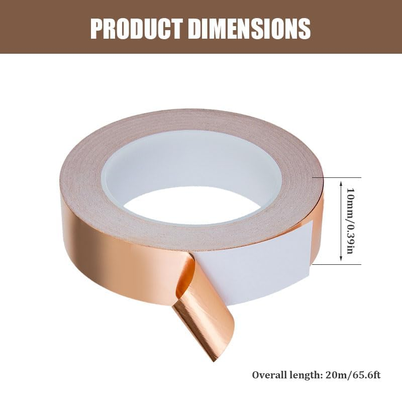 1 PCS 10Mm*20M Copper Foil Tape with Conductive Adhesive, Copper Tape for EMI Shielding, Electrical Repair, Paper Circuits, Guitar Muffling
