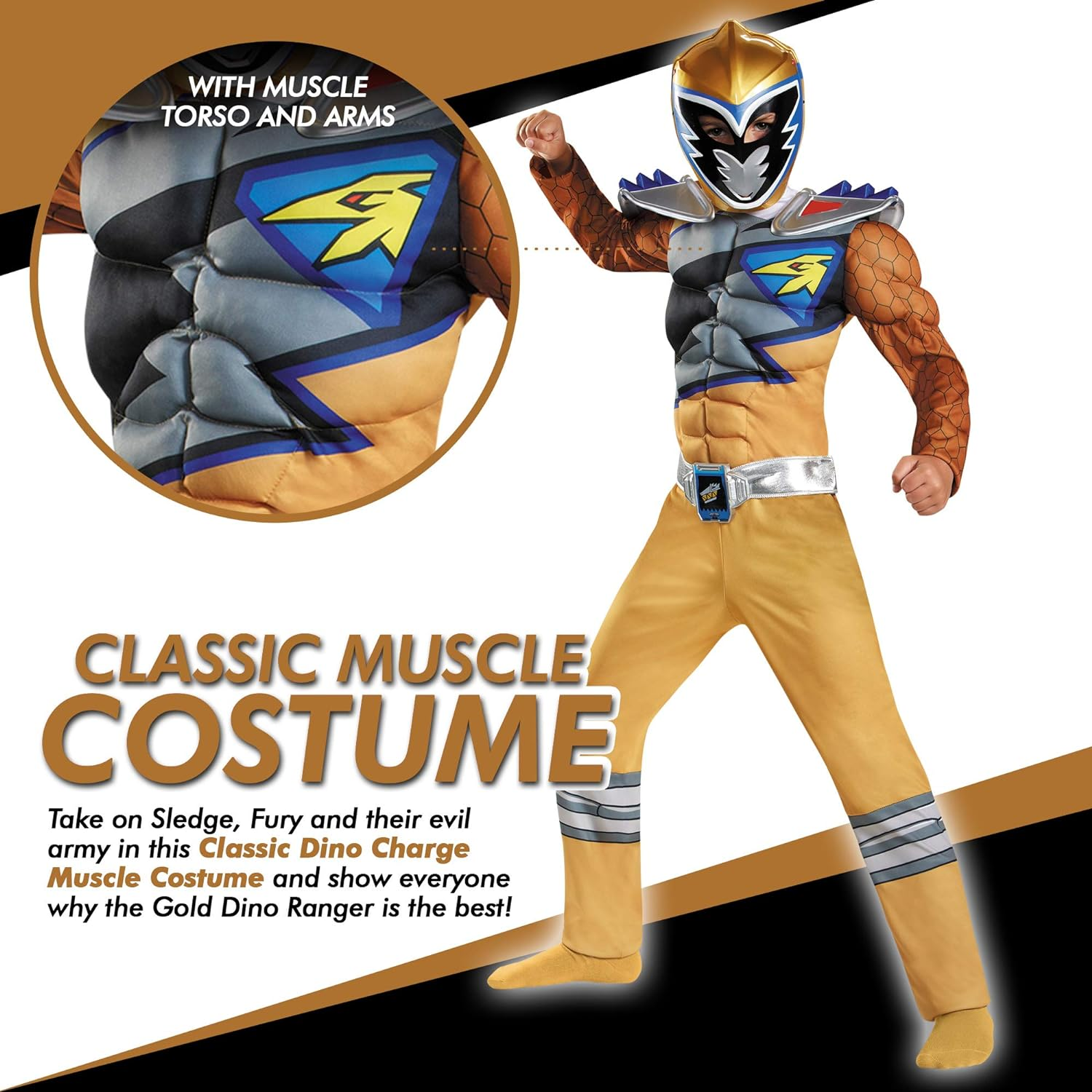 Power Rangers Dino Charge Gold Classic Muscle Child Costume image number 4