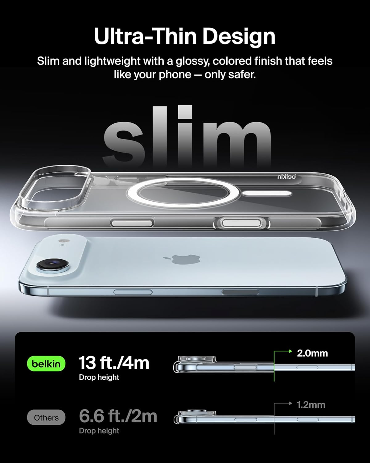 Belkin Msa033Qccl Clear Case for Iphone Air, Magsafe/Qi2, 25W, Built-In Magnet, Thin, Ultra Shockproof, UV Resistant, Anti-Yellowing Soft TPU, Clear image number 2