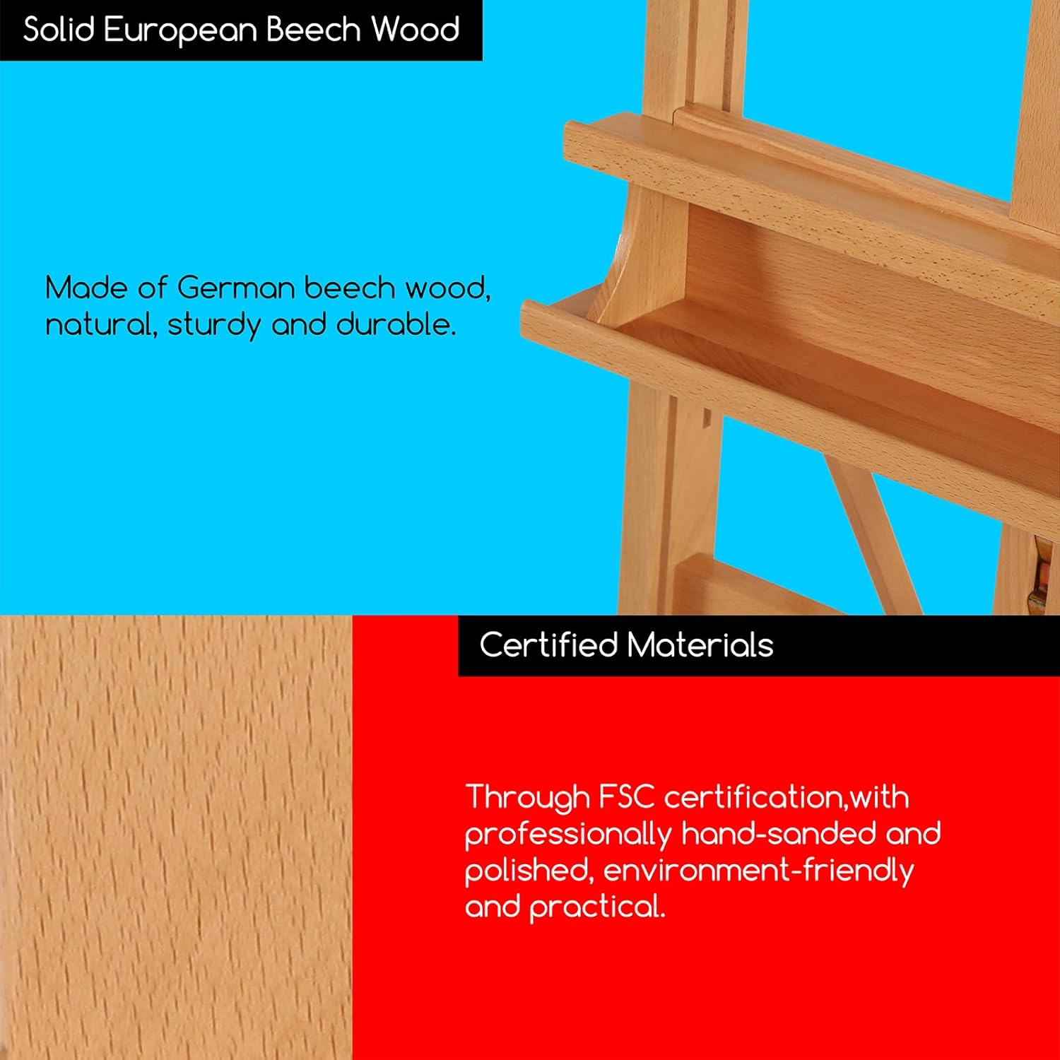 MEEDEN Large Studio H-Frame Easel - Solid Beech Wood Artist Easel Adjustable Movable Tilting Easel, Floor Painting Easel Stand, Holds Canvas Art up to 48" image number 3