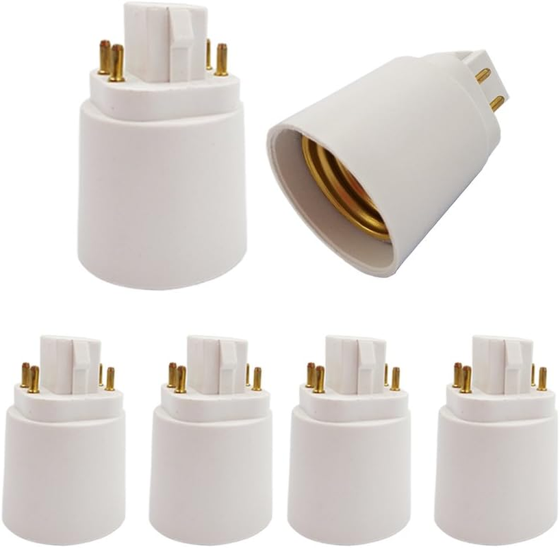 6Pcs E-Simpo&reg; 4P Gx24Q to E26/E27 Lamp Base Adapter,G24Q to Medium Edison Socket Converter,Need Bypass Ballast,Short Version 15.5Mm, 4P Conductive,Plug E26 Bulb into PL G24Q/GX24Q Socket. image number 3