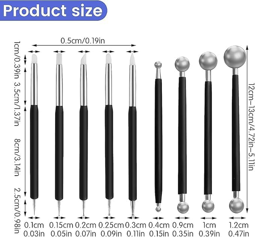 Double-Ended Sculpting Dotting Tools,9Pcs Ceramic Clay Ball Stylus Dot Painting Tools,Silicone Clay Sculpting Tool Double-Ended Rubber Tip Metal Ball Silicon Shaper Pens Modeling Stylus Dotting Tool image number 1
