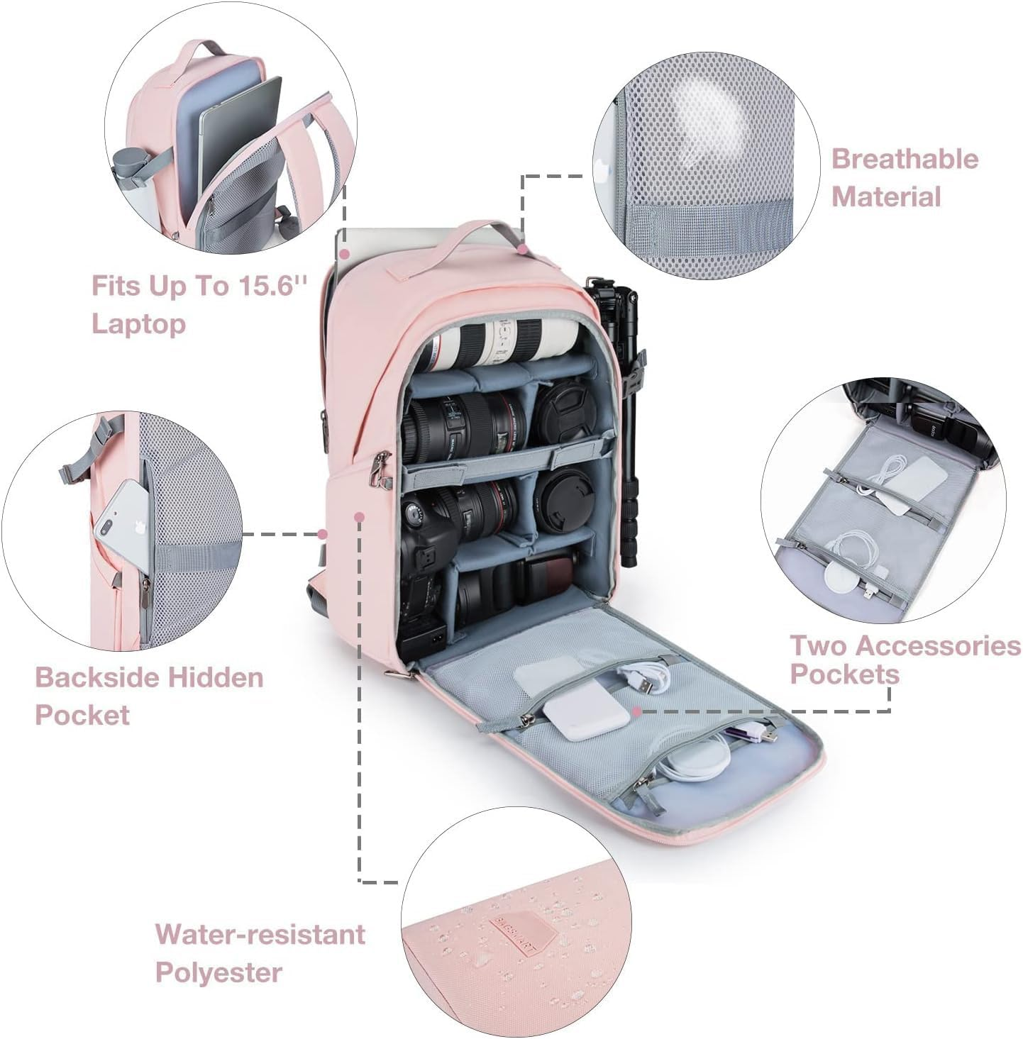 BAGSMART Camera Backpack, DSLR SLR Camera Bag Backpack Fits 15.6 Inch Laptop image number 3