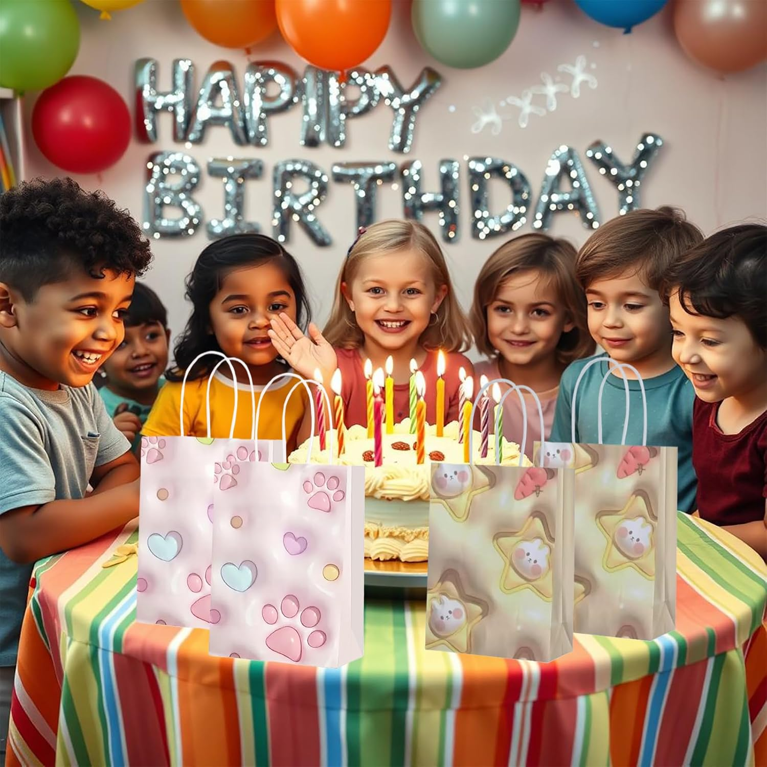 Yzxluhhh 12-Pack Party Gift Bags with Handles,Cute Cat Paw & Bunny Patterns, Stylish Paper Bags for Kids' Birthdays, Weddings & Favors. Perfect for Boys & Girls, Great for Any Celebration