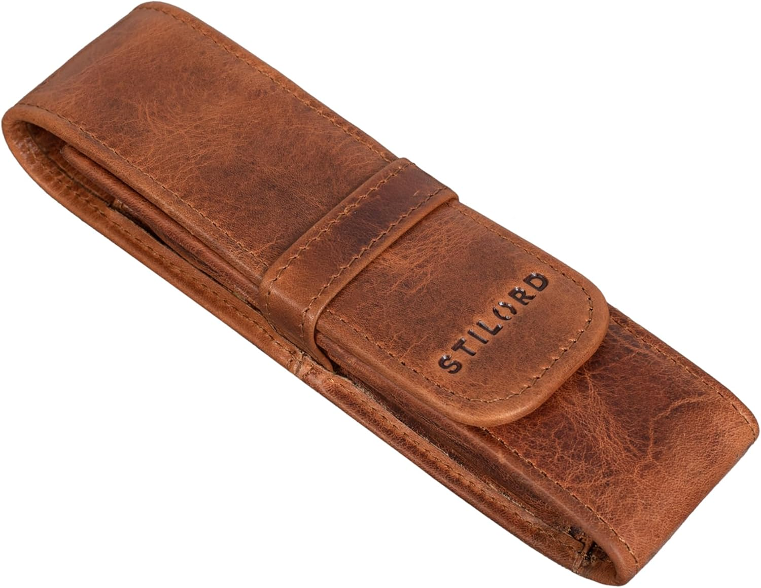 STILORD 'Penn' Leather Pen Case 2 Pens Leather Case Fountain Pen Case Pen Holder for 2 Writing Instruments Pen Case Pen Case Pencil Case Vintage
