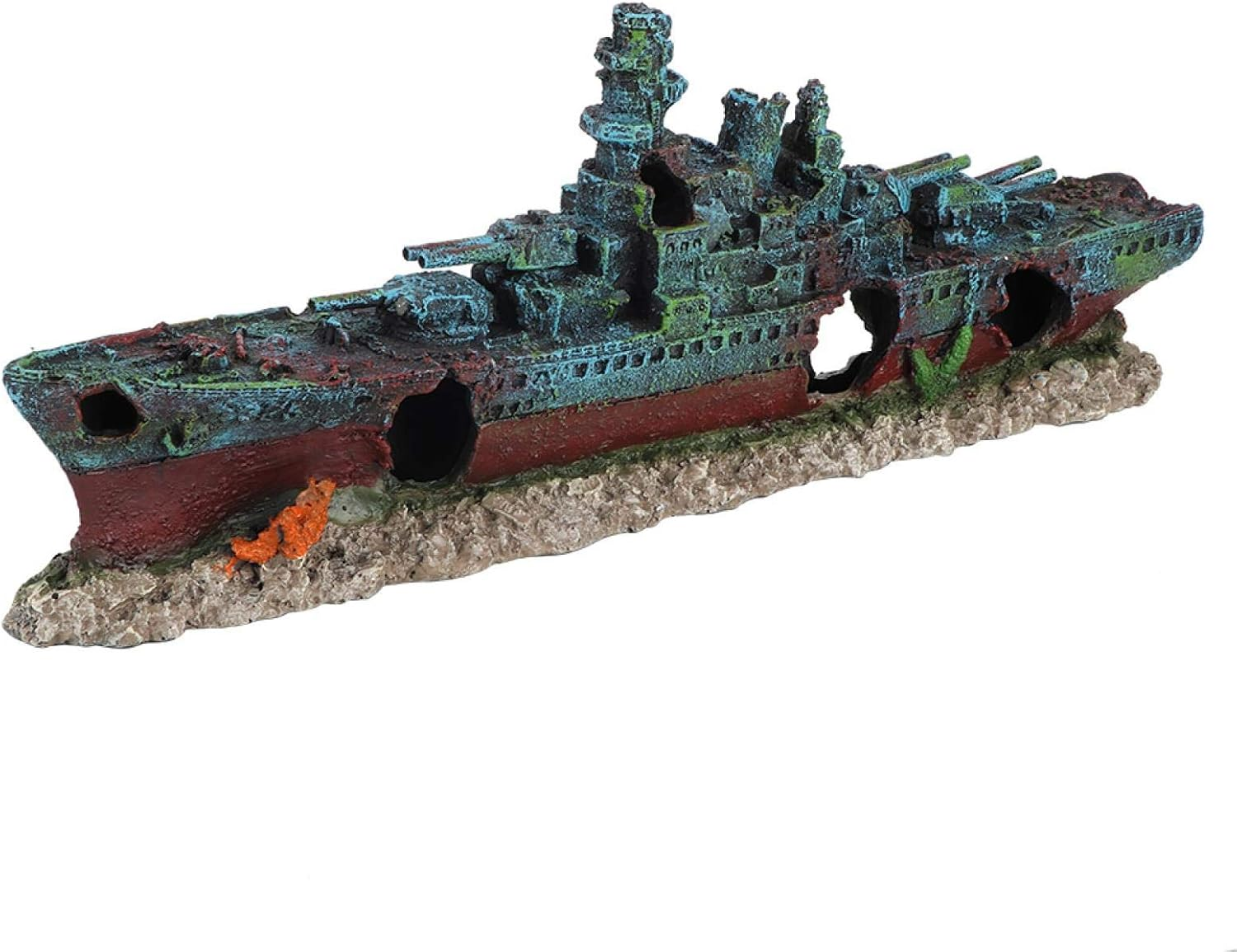 EVTSCAN Fish Tank Resin Wreck Boat Sunk Battleship Simulation War Ship Aquarium Ornament Cave Decoration image number 1