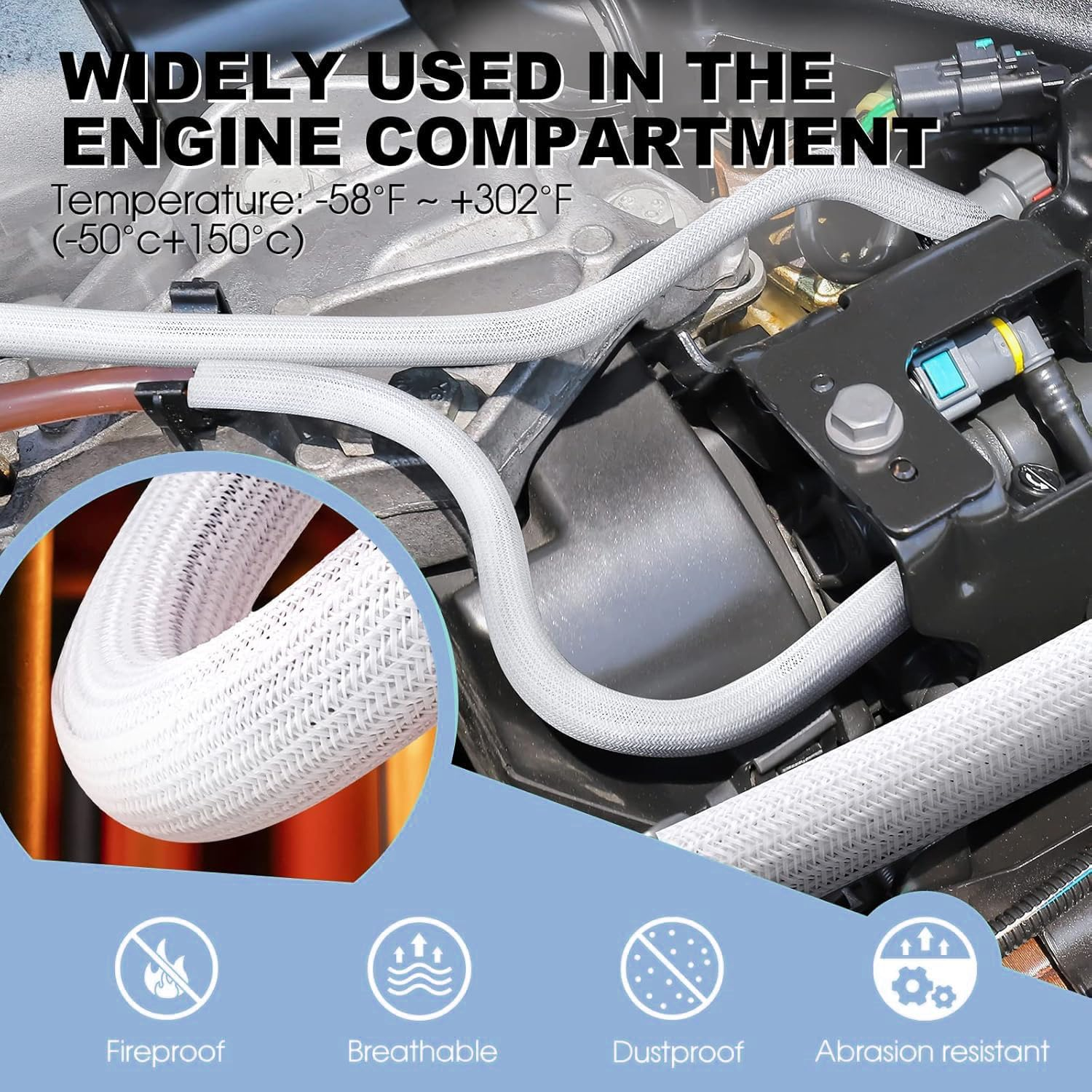 6.6Ft - 1/2 Inch Braided Cable Sleeve, Cord Wrap Cord Protector Tubing for Pets, PC Cable Wrap Wire Loom, Cable Management Sleeve for Tv/Computer/Home Theater/Engine Bay (6.6Ft-1/2In-White) image number 1