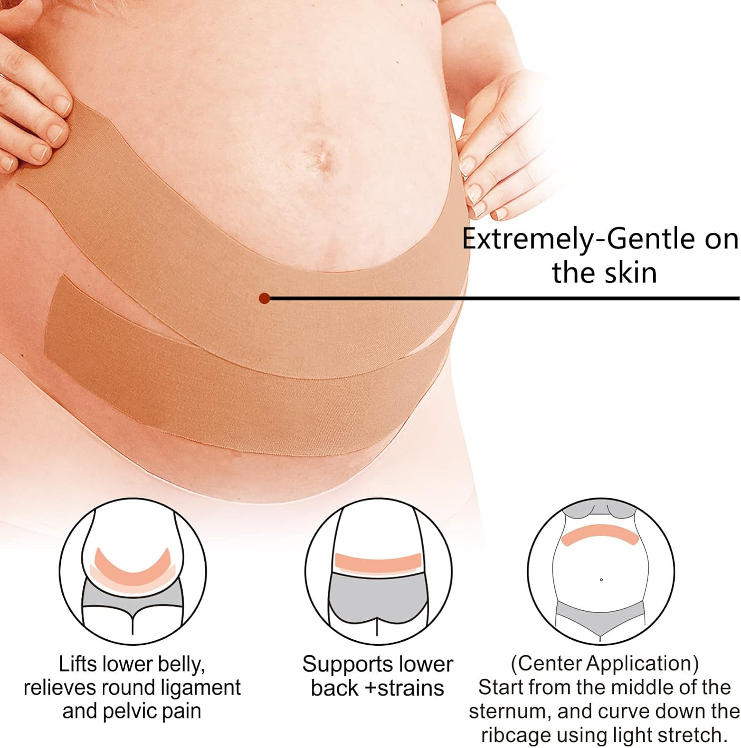 Maternity Belt, Pregnancy Tape, Prenatal Abdominal Support Belt, Ease Abdominal Support, Simple Elastic Belt, 2 Rolls image number 3