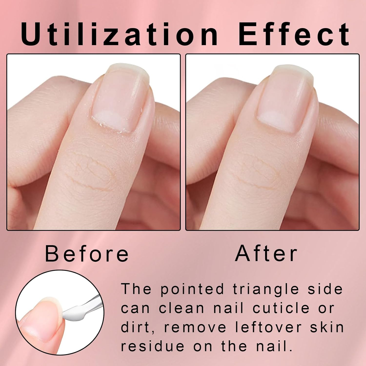 Cuticle Trimmer with Cuticle Pusher and Cutter - 3 PCS Pink Professional Pedicure Manicure Tools with Stainless Steel Dual End Pusher, Nail Scraper for Fingernails Toenails