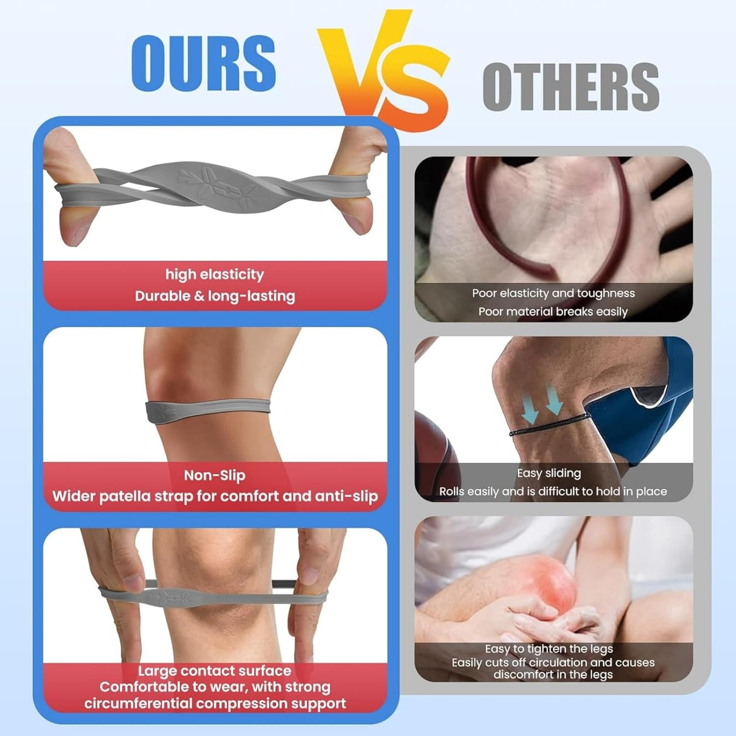 Adjustable Knee Brace for Women & Men with Patellar Tendon Support - 2Pcs Compression Knee Strap for Pain Relief, Arthritis, Meniscus Tear, Running, Hiking, Sports - Non-Slip, Waterproof Design (Gray) image number 1