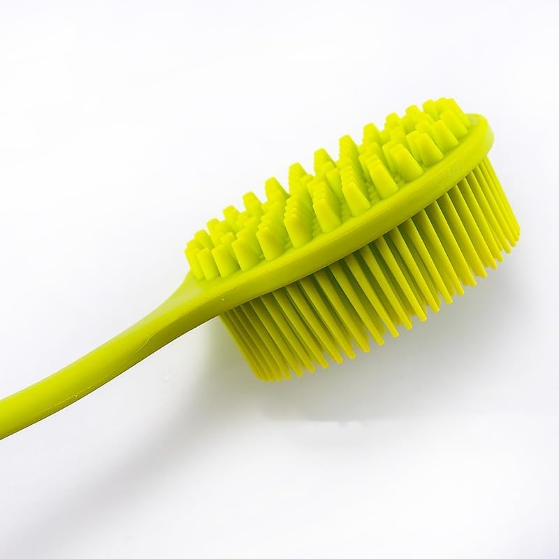 Silicone Back Scrubber Soft Bath Body Brush for Shower with Long Handle,Rubbing Tools, Massage Style Bath Brush (Green, 37.7 * 8.2 * 3.5 CM) image number 2