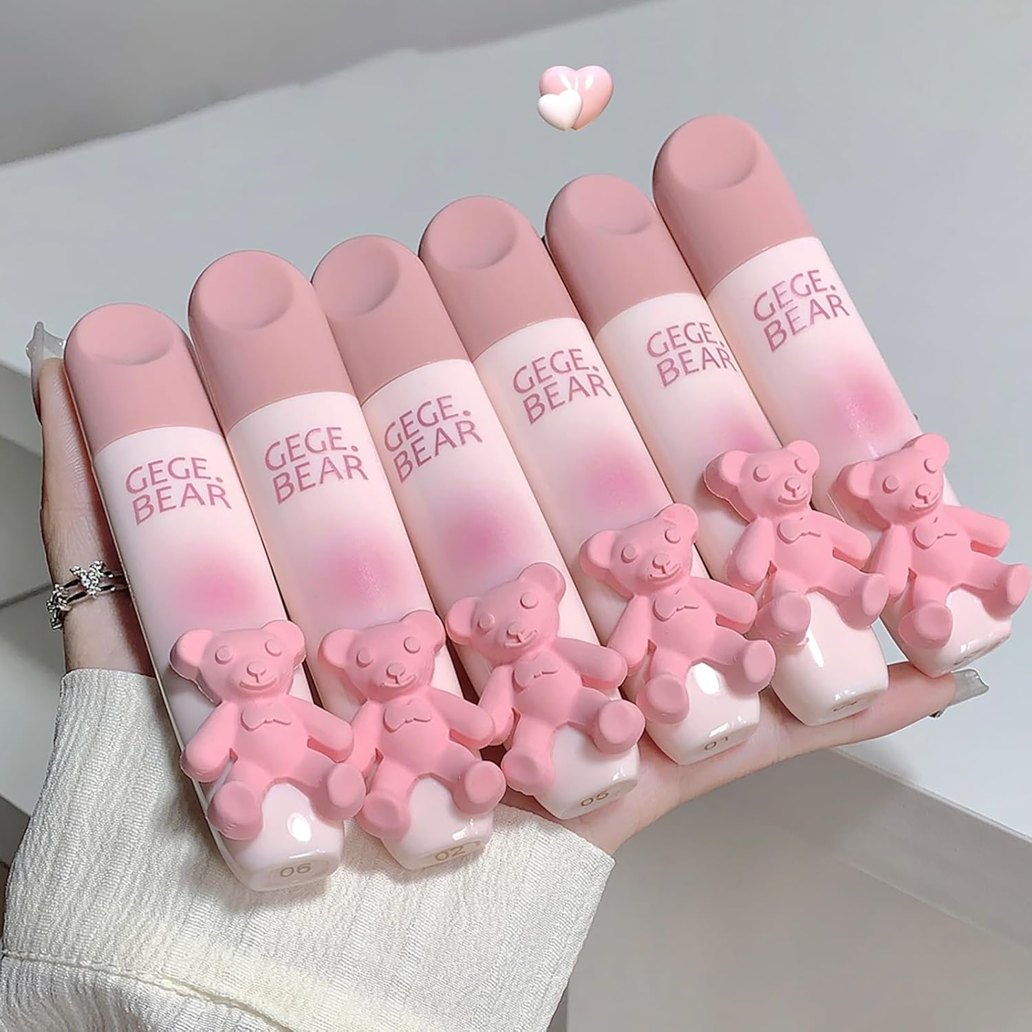 3 Pieces Cute Bear Matte Lipstick Set, Hydrating Velvet Lip Gloss, Long-Lasting, Smudge-Proof Pink Lipstick Lip Glaze Lip Mud for Girls and Women (B) image number 1