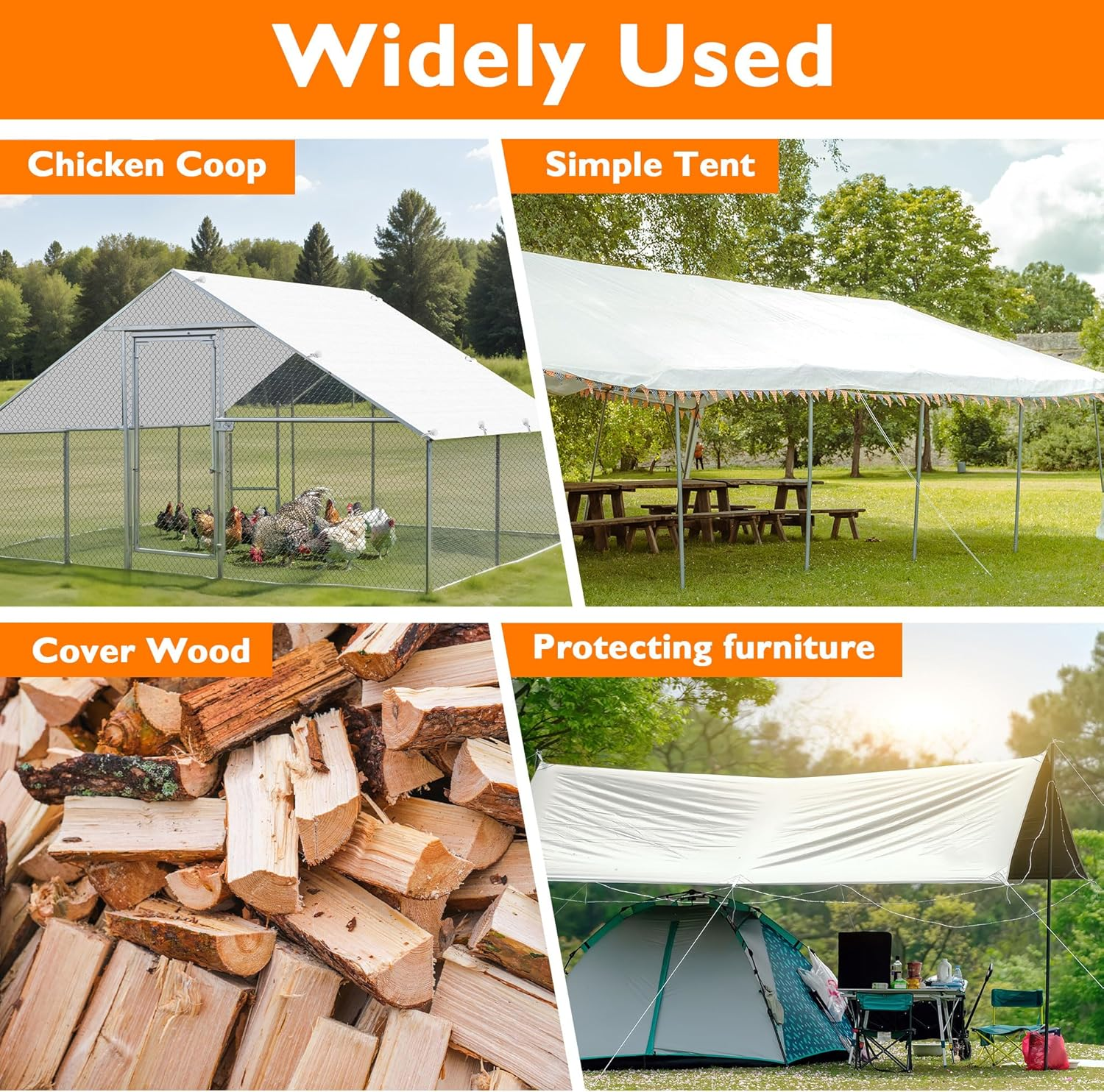 Chicken Coop Cover,11.48 * 6.23 FT Cover for Chicken Run Large Metal Chicken Coop Pen image number 3