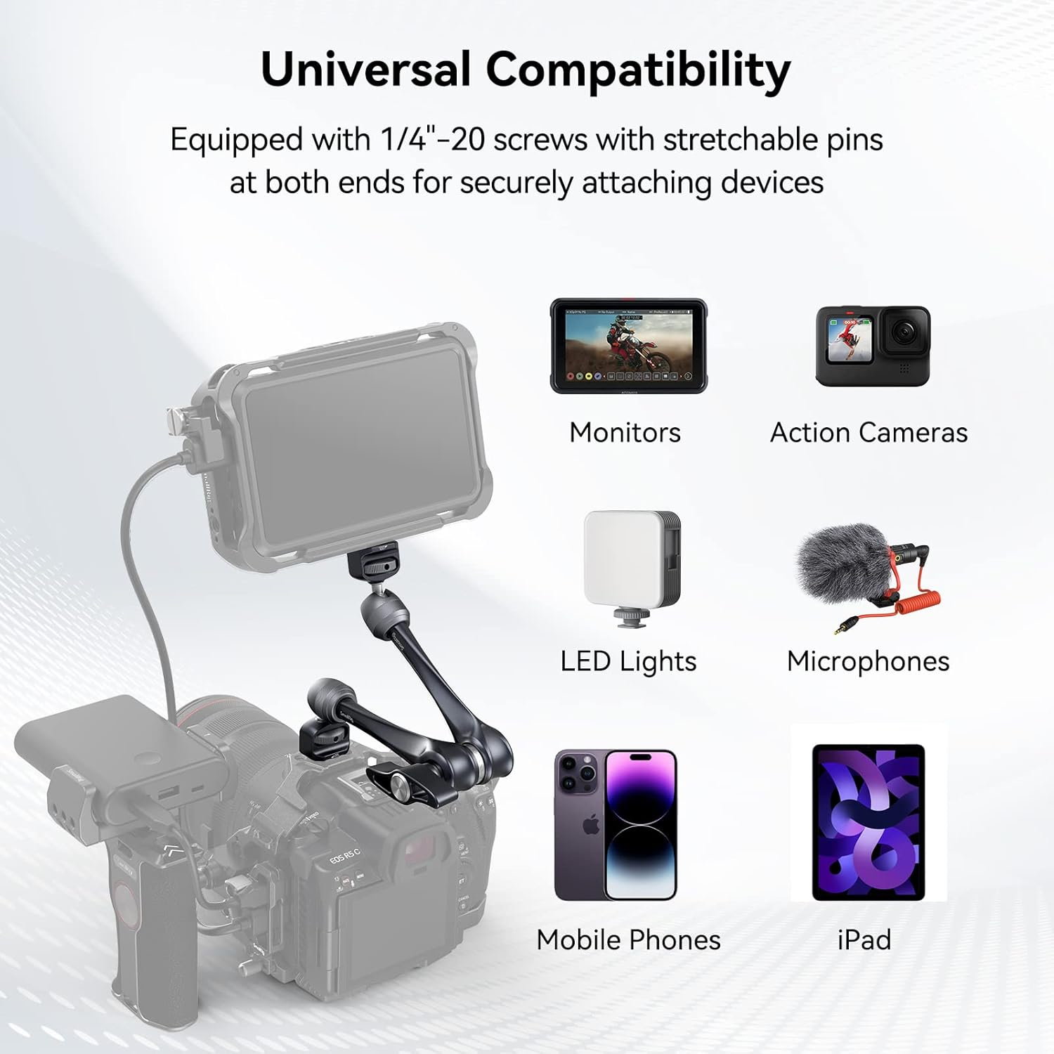 Smallrig Rosette Magic Arm 11 Inch with Ball Head, 1/4"-20 Screws, and Anti-Twist Pins, for Ipads/Monitors/Led Lights/Smartphones/Action Cameras, Max Load Cpacity 3Kg - 3959 image number 3