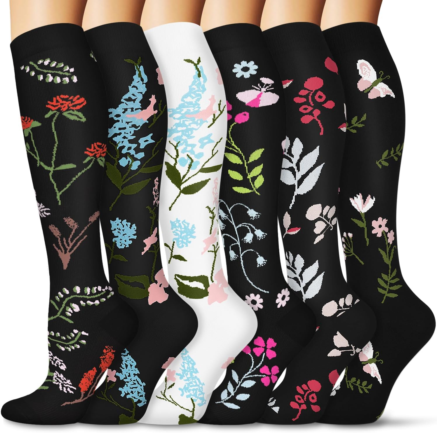 FULLSOFT 6 Pairs Compression Socks for Women and Men, 15-20 Mmhg Support Knee High Socks for Nurses,Athletic,Flying