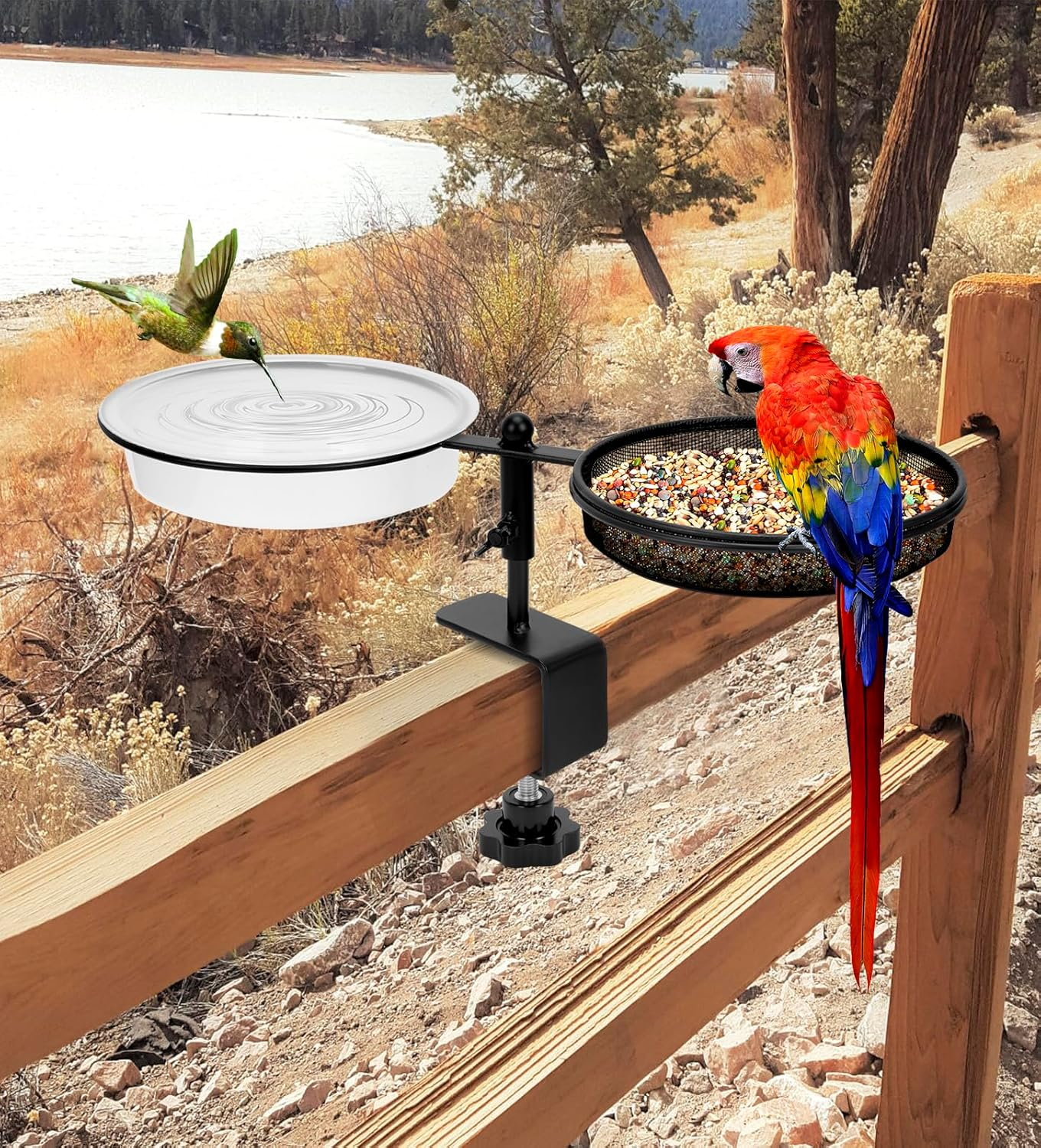 Mosegor 2 in 1 Bird Feeder Deck Mount, Bird Feeding Stand Detachable Bowl Wild Bird Water Food Container Station for Garden Yard Outdoor Balcony Decoration (Round2) image number 5