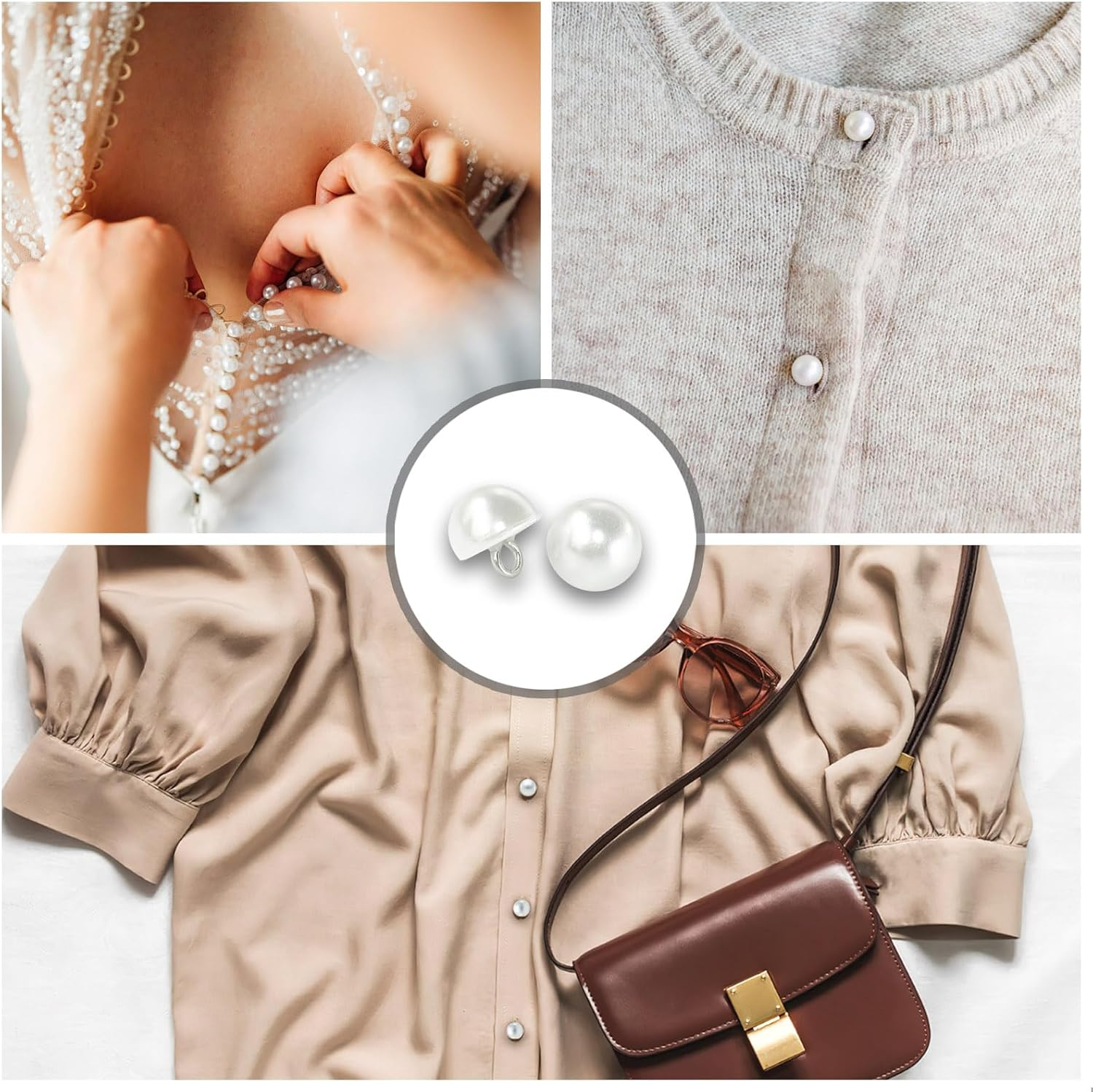 120 Pcs 10Mm Pearl Buttons with Shank round Pearl Buttons, Hole White Plastic Pearl Bead Decorative Buttons for Wedding Dress, Skirts, Gloves, Sweaters, Shirts, Hats, Scarves, Headbands Crafts (White) image number 4