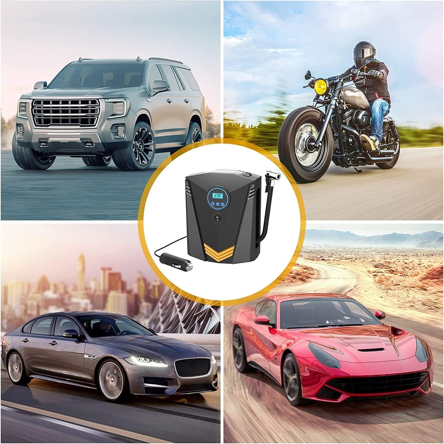 Air Compressor Tire Inflator, Portable 150PSI DC12V Air Pump 9.5FT Cord with Digital Pressure Display with LED Light, for Car, Bicycle and Other Inflatables image number 1