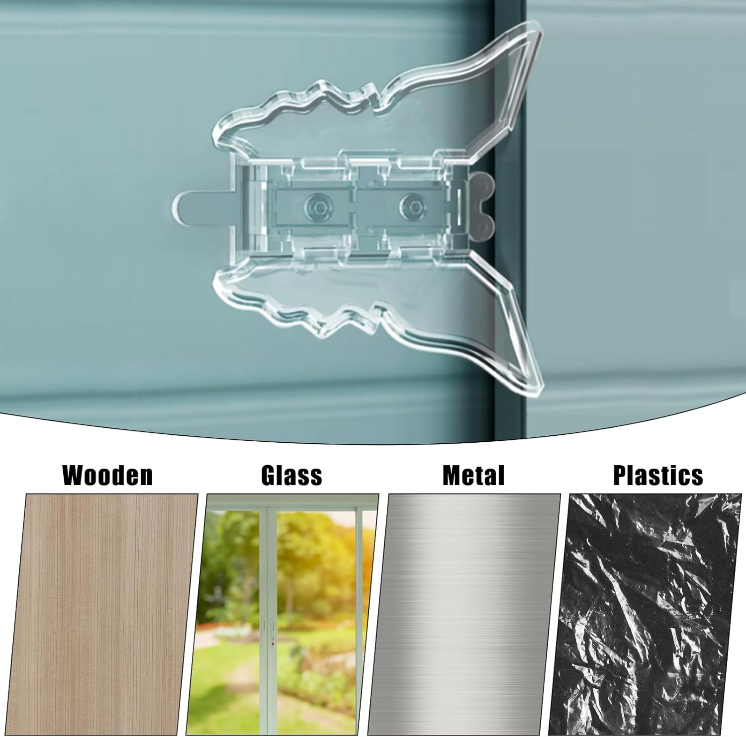 Child Proof Sliding Door Lock 4 Pack Self Adhesive Sliding Door Lock for Child Safety Butterfly Sliding Window Lock for Windows, Closet Doors, Cabinet Doors image number 2