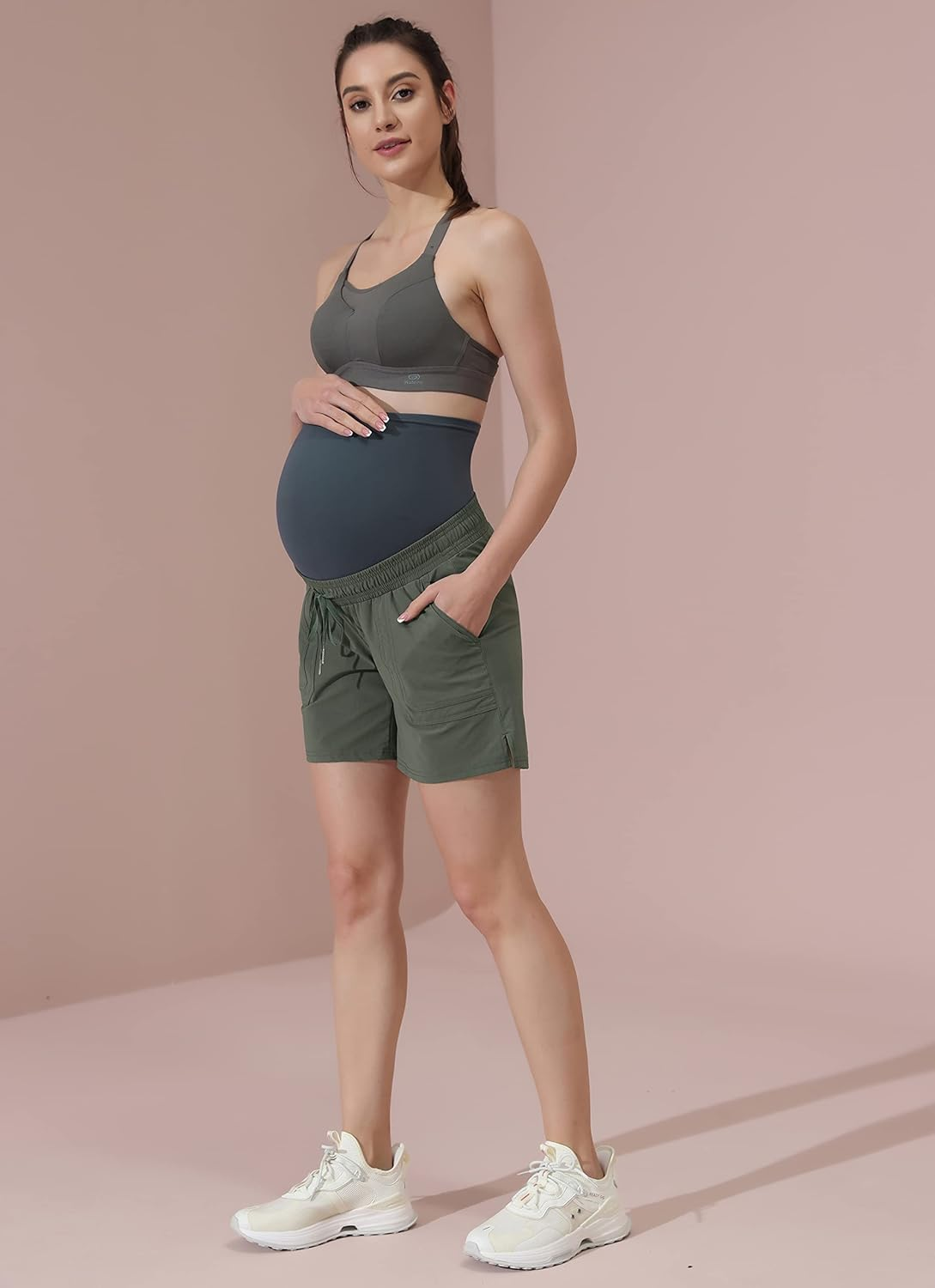 Maacie Women'S Maternity Shorts Quick Drying Breathable over the Belly Sporty Shorts with Liner Pockets image number 3