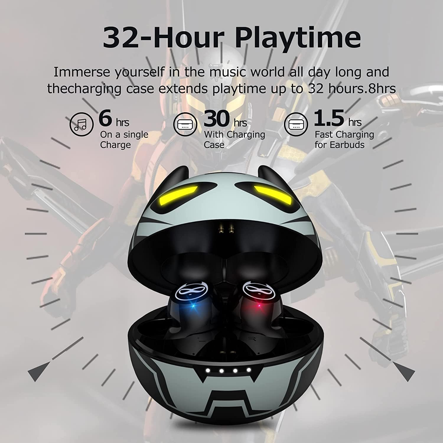 AMAFACE K62 Wireless Spider Bluetooth 5.0 Kids Headphones, Cute Design, Waterproof, In-Ear, Multicolored, Touch Control, 5 Hour Battery, USB-C Fast Charging image number 1