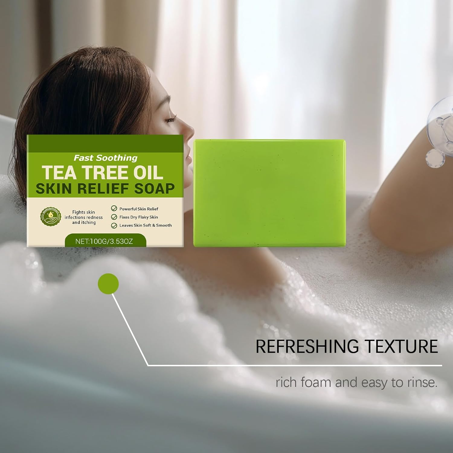 QPJUVC Tea Tree Oil Soap Bar, 100G Natural Plant-Based Bar Soap - Deep Cleansing Face & Body Wash with Olive Oil & Coconut Oil, Odor Control, Refreshing Cleanse, Sweat Removal & Soothes Skin (3) image number 1