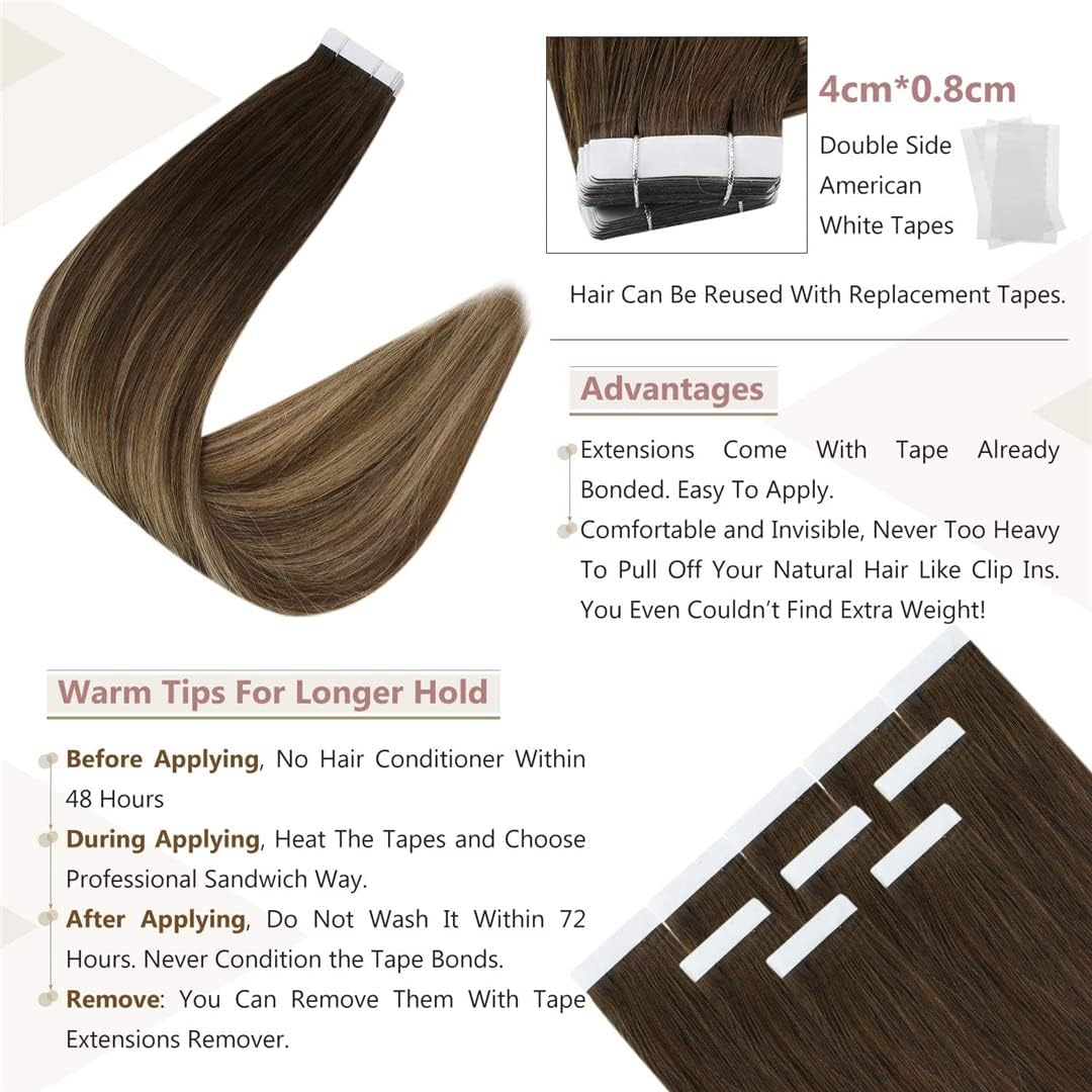 Natural Human Hair Tape in Real Remy Human Hair Extensions Straight Skin Weft Invisible Seamless for Woman 3 8 22 14 Inches 40 Pcs image number 3
