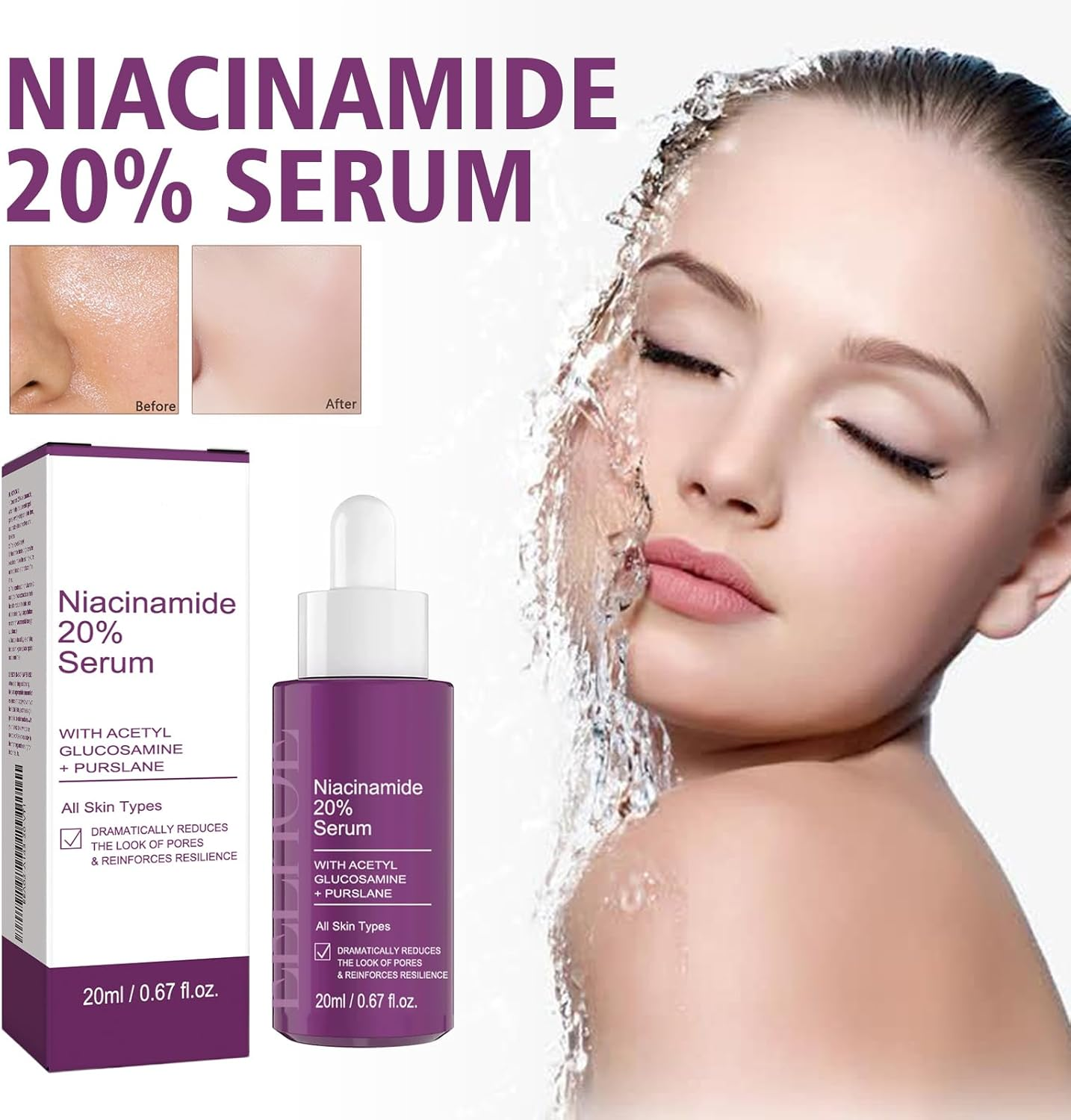 Niacinamide 20% Serum for Face, Brightening, Enhances Elasticity, Moisturizing, Anti-Wrinkle, Even Skin Tone, Smoothes Fine Lines, Reduces Pigmentation, Pores Care for Sensitive Skin (6Pcs) - 12Pcs image number 2