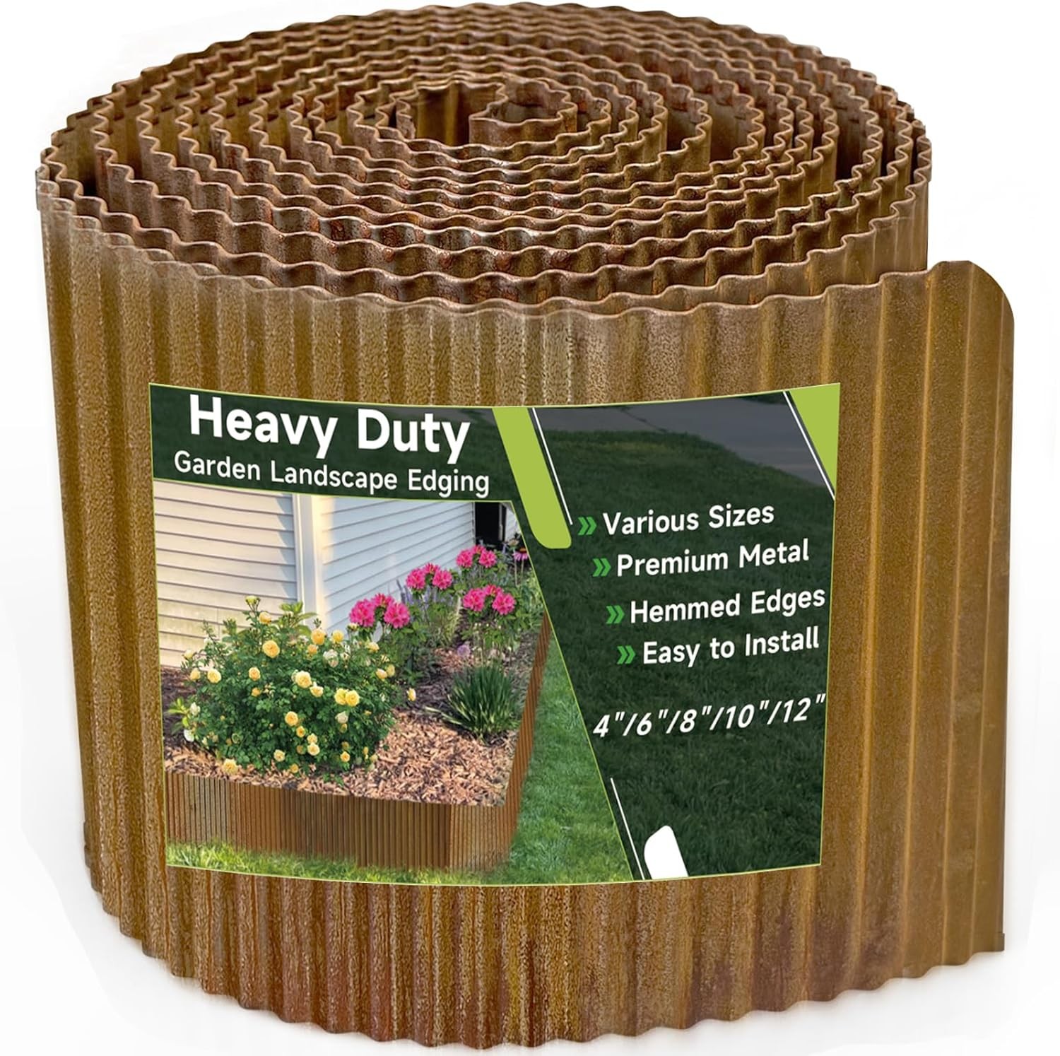 Corrugated Garden Edging,10"&times;20Ft Pre-Rusted Landscape Edging & Lawn Edging Border,Metal Garden Border for Flower Beds,Garden,Lawn,Raised Beds & Tree Surrounds