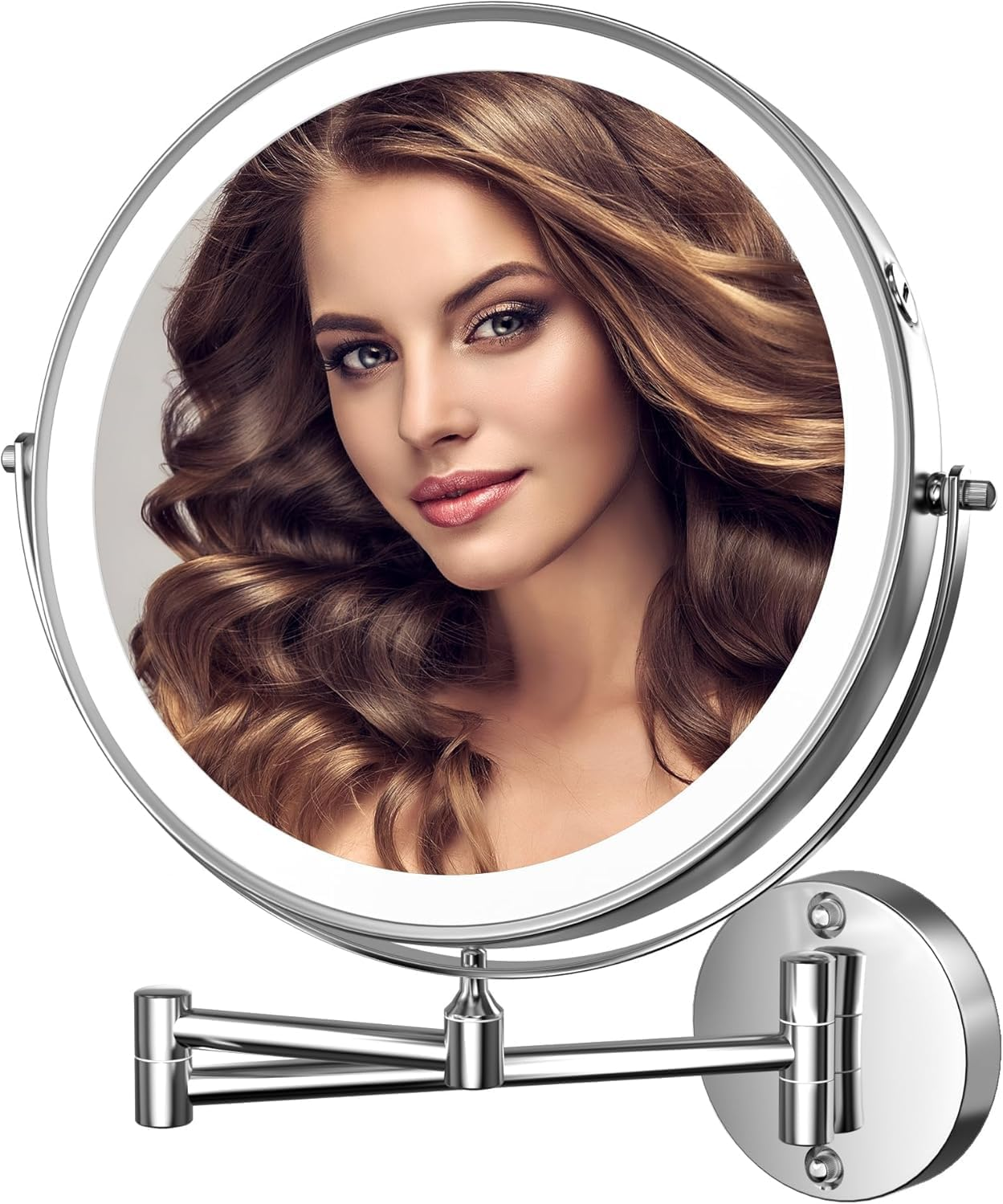 Wall Mounted Lighted Makeup Mirror, 8" Rechargeable Double-Sided Light up Magnifying Mirror 1X/10X, 3 Colors Led Vanity Mirror with Lights, Touch Dimmable 360&deg; Rotation Foldable image number 2