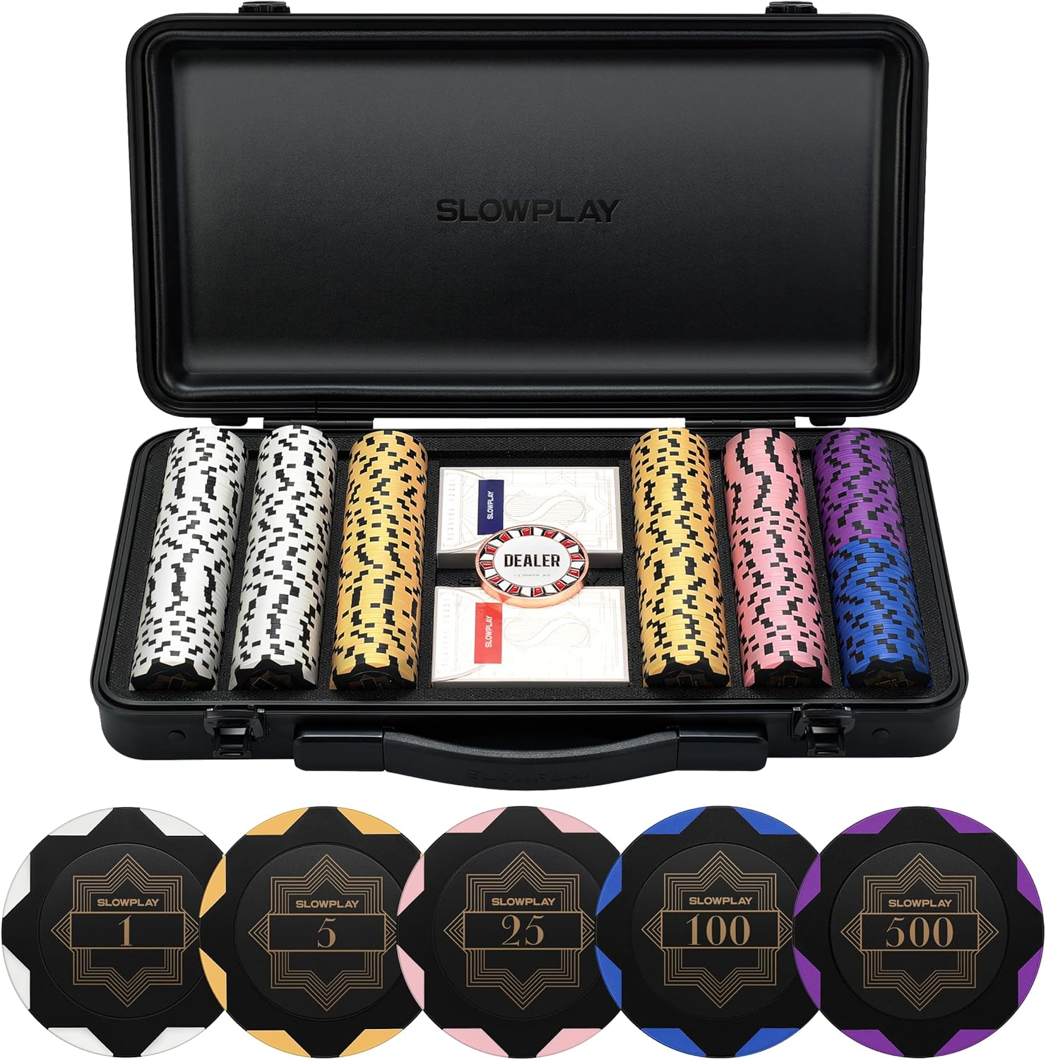 SLOWPLAY Nash 14 Gram Clay Poker Chips Set for Texas Hold&rsquo;Em, 300 PCS [With Numbered Values] Features a High-End Carrying Case
