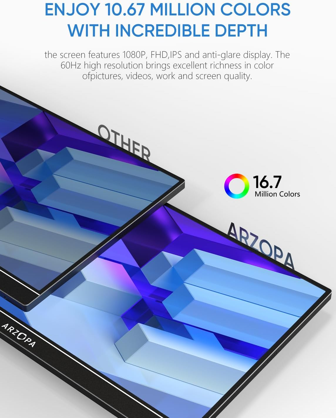 ARZOPA Portable Monitor, 15.6'' 1080P FHD Laptop Monitor USB C HDMI Computer Display HDR Eye Care External Screen W/Smart Cover for PC Mac Phone Xbox Switch PS5 - S1 Table image number 2