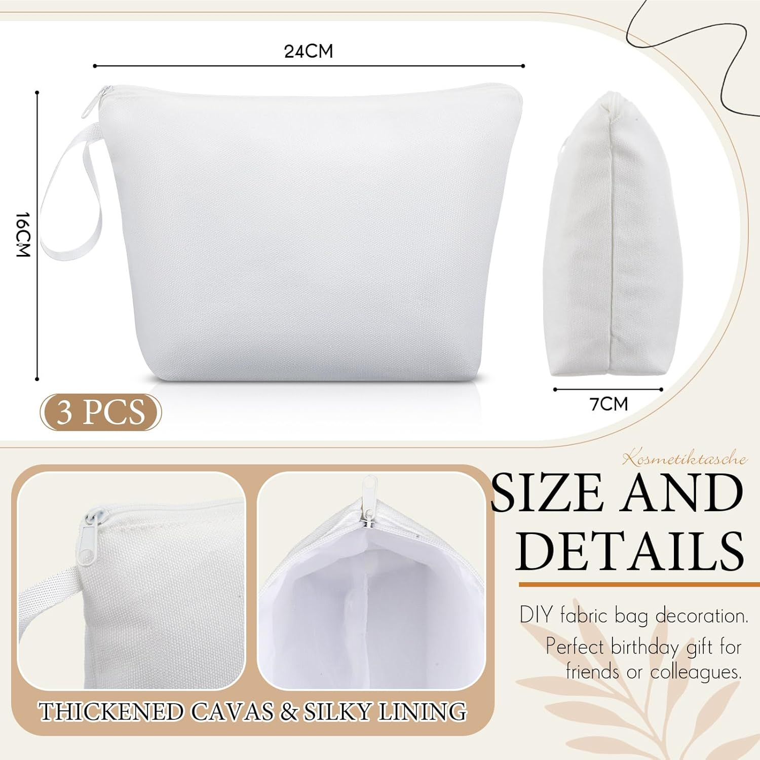 Xuniea Canvas Storage Bags Blank Cosmetic Bag Blank DIY Fabric Bag Blanks for Plotting Bag Pencil Case Painting Gift Bag for Mother'S Day Valentine'S Day Christmas image number 3