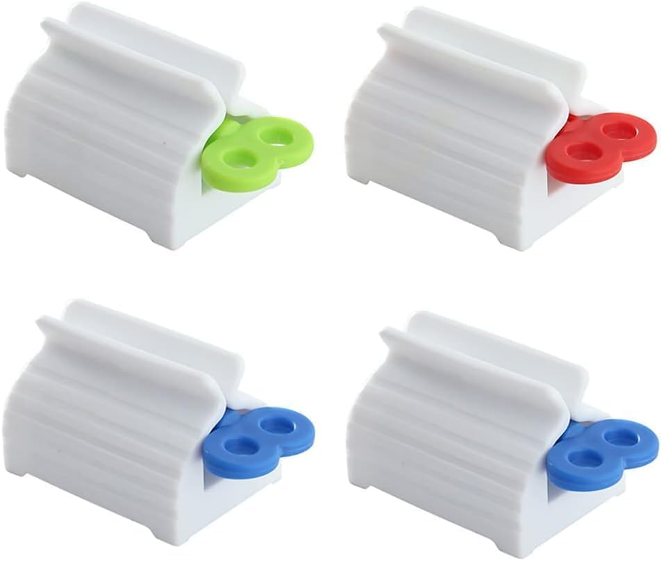 Rolling Tube Toothpaste Squeezer Toothpaste Seat Holder Stand Rotate Toothpaste Dispenser, 4Pcs Toothpaste Tube Squeezer with Rolling Toothpaste Squeezers Holder Holder Rotate Toothpaste Dispenser