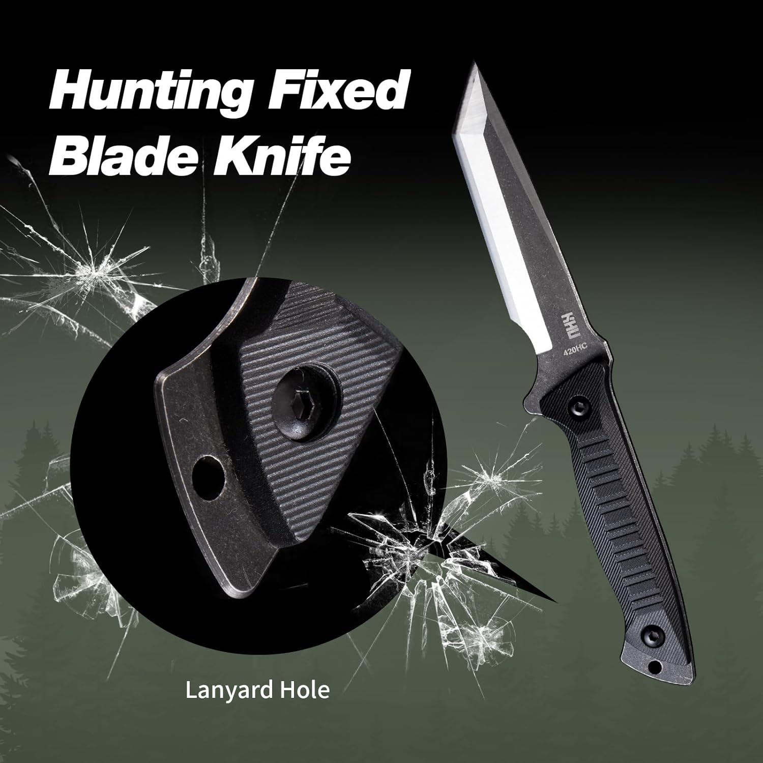 KHU Fixed Blade Knife Survival Knife Full Tang Outdoor Knife Bushcraft Knife - 420HC Steel Nylon Plastic Handle with Kydex Sheath - 03A image number 1