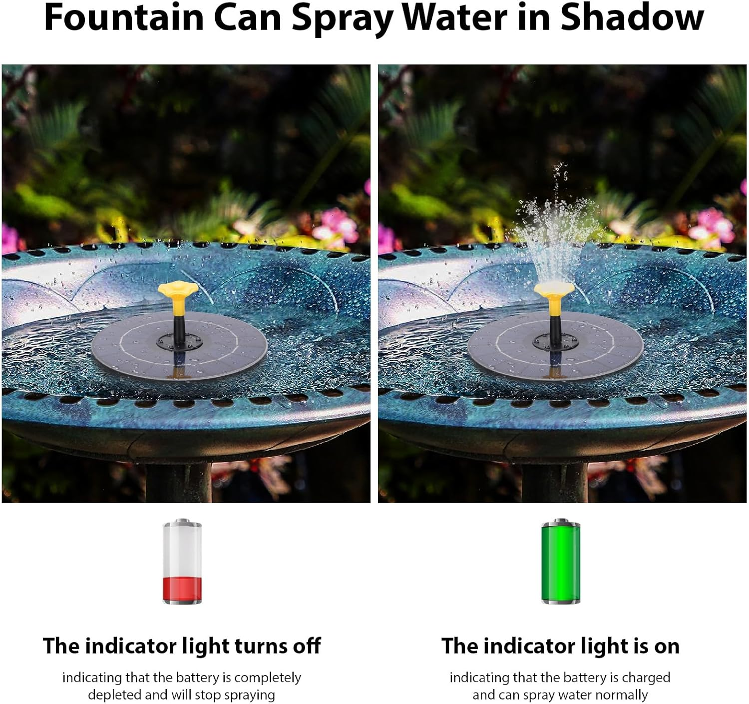 Bird Bath Fountains Solar Power Color LED Lights 6 Nozzles 3 Rods Garden Pond Pool (Black) image number 5