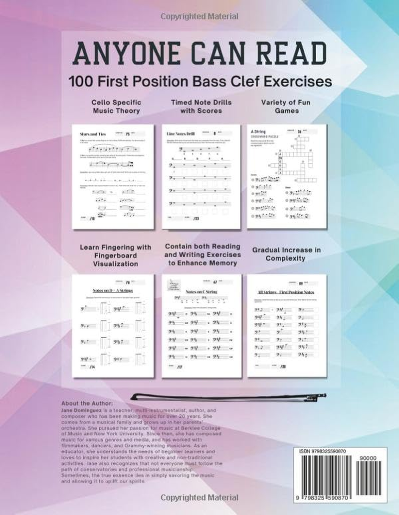 Note Reading Workbook for Cello - 100 First Position Exercises for Beginners: Timed Test, Music Theory, Notespeller Worksheet, Fingering Chart, ... Clef, Improve Sight Reading - Anyone Can Read image number 1