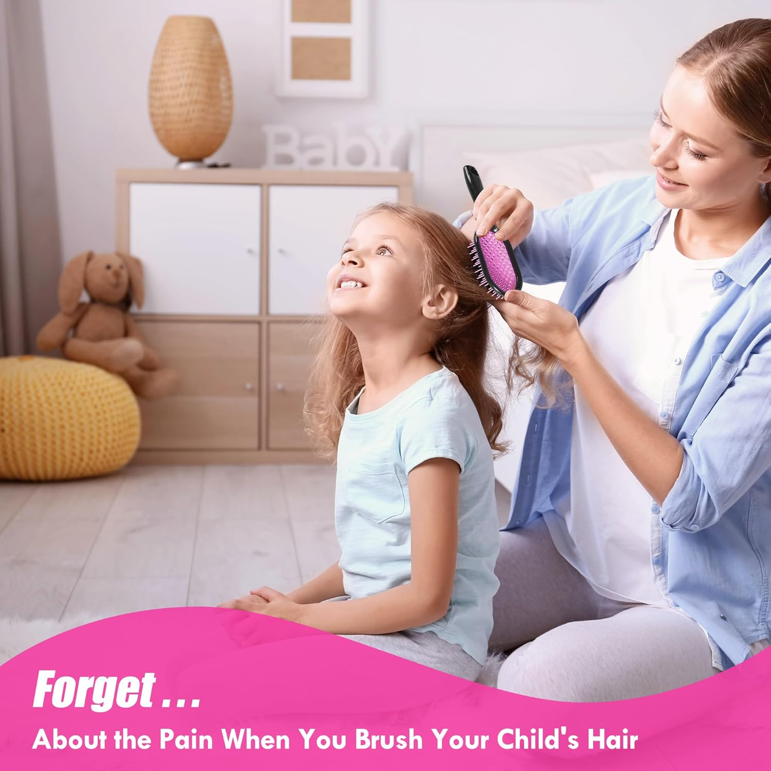 Aussumy 2 Pack Vented Detangling Hair Brush - Detangler Hairbrush for Effortless Tangle Removal - Ultra-Soft Bristles -For Natural Curly Straight Wet Dry Damaged Hair for Women Men Kids - Black & Pink - Black+Blue image number 5