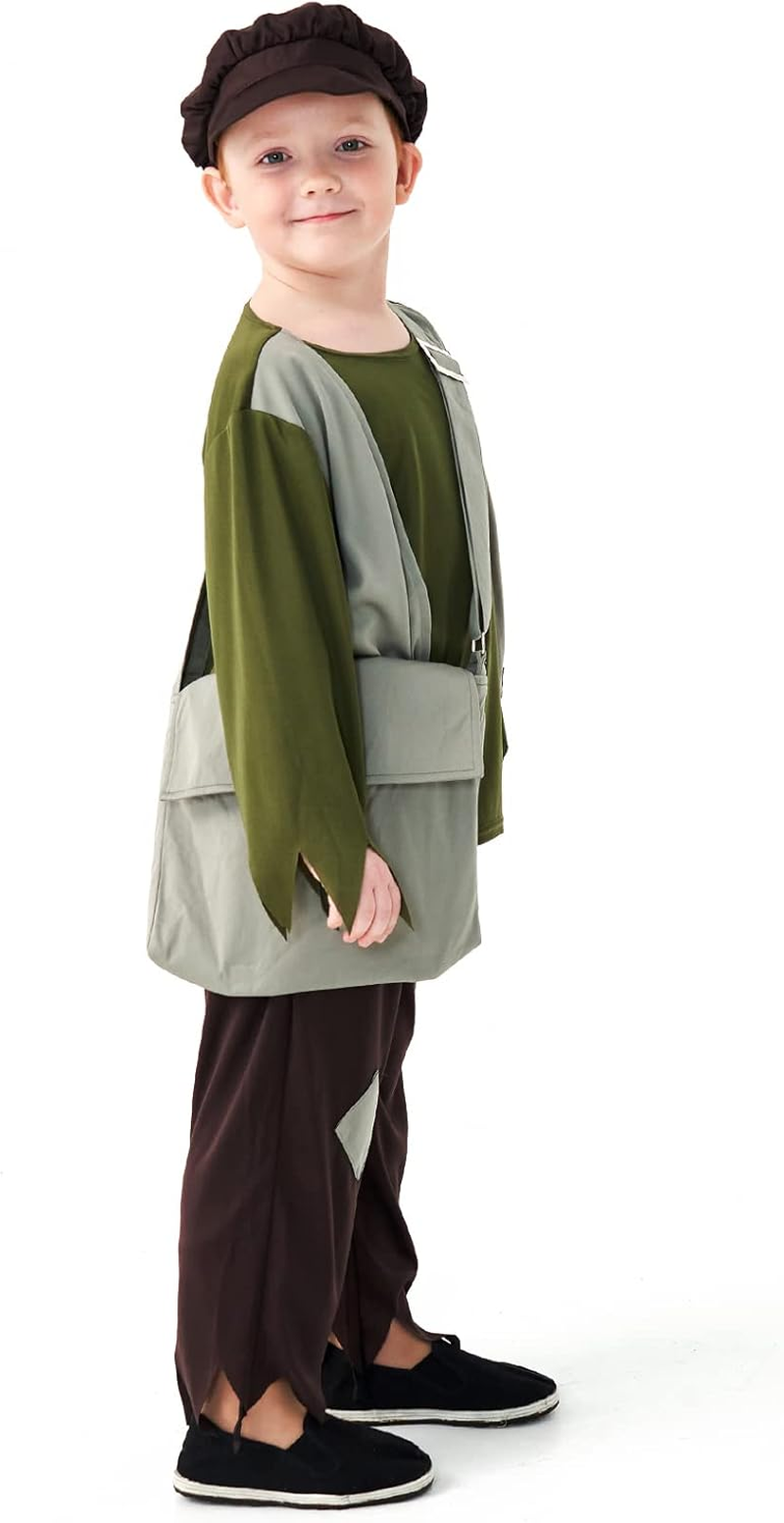 Kids Victorian Poor Boy Costume Boys Colonial Pioneer Costume Villager Boys Cosplay Costume Halloween Funny Dress Up image number 6