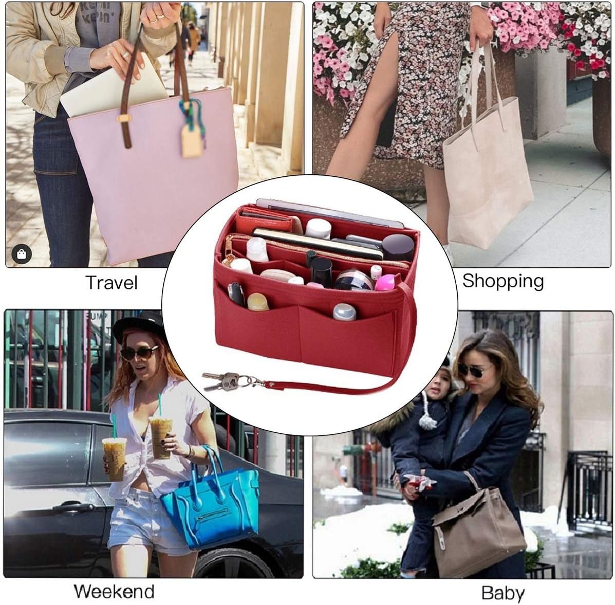 Purse Organizer Insert, Felt Bag Organizer with Zipper, Handbag & Tote Shaper, for Speedy Neverfull Tote, 5 Sizes image number 5