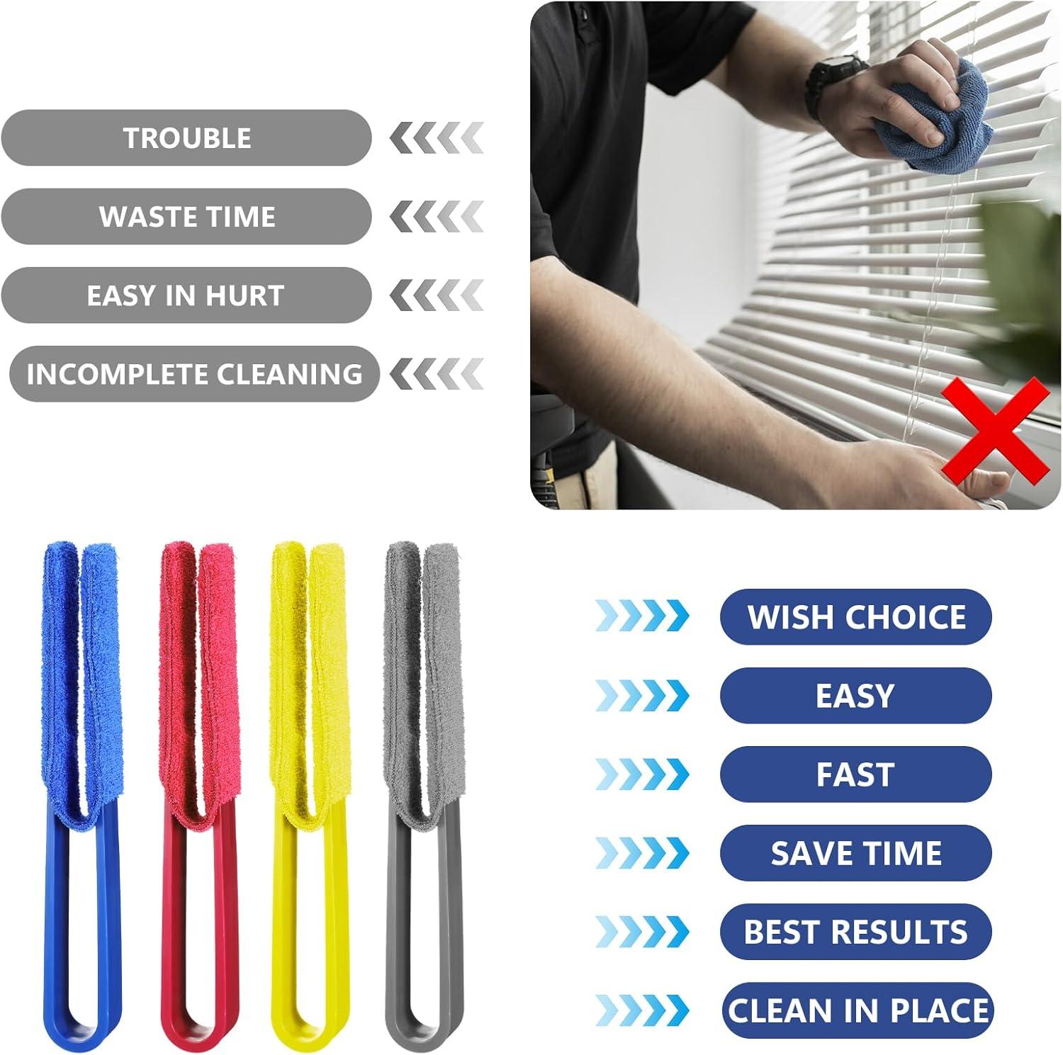 Elevatetech Blinds Cleaning Brush Set, 4 Pieces Blind Cleaner with 4 Microfibre Sleeves, Cleaning Brush for Louvre Blinds, Ventilation Slots of Air Conditioners, Fans, Car Ventilation Slots image number 1