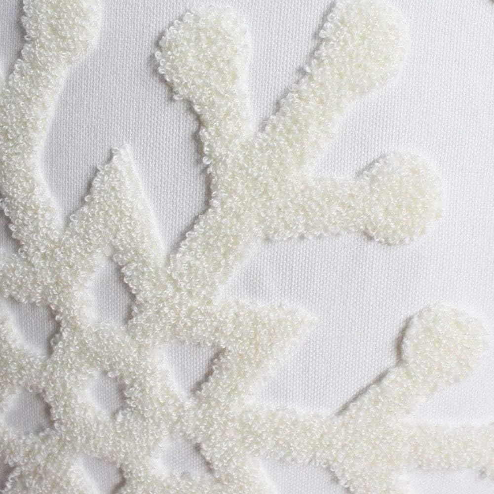 E.Life 18X18 Soft Canvas Christmas Winter Snowflake Style Cotton Linen Embroidery Throw Pillows Covers W/Invisible Zipper for Bed Sofa Cushion Pillowcases for Kids Bedding (1 Pair White)