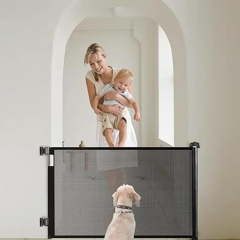 Retractable Baby Gate, Dog Gate Door Extensions, Durable Mesh Baby Safety Door, Wide Pet Gate 86Cm Tall, Extends to 150Cm Wide, for Doorways, Stairs, Halways. (Black, 150Cm) image number 3