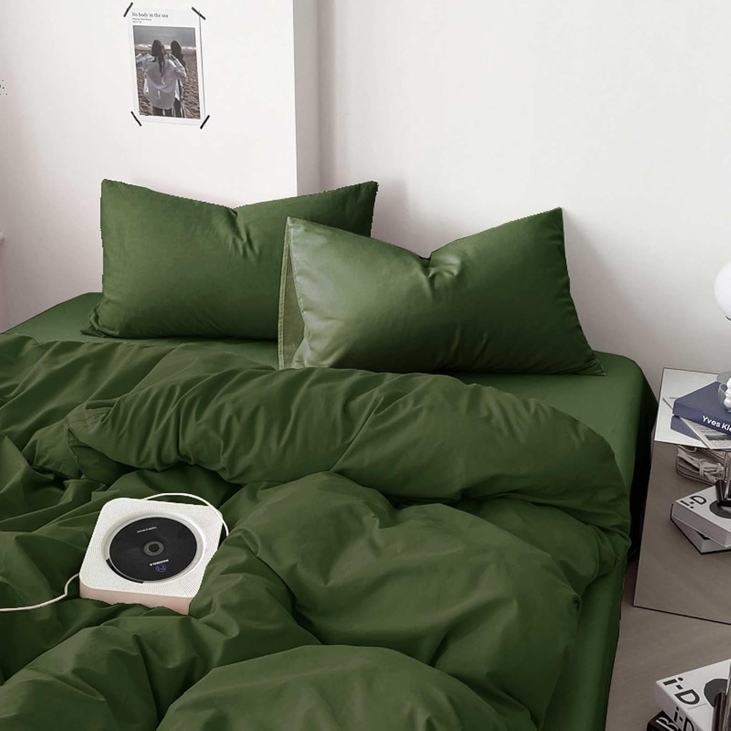 Dark Olive Green Full Comforter Set - 3 Piece Aesthetic Modern Bedding Set - All Season Farmhouse Soft & Lightweight Microfiber down Alternative Comforter Bed Set with 2 Pillow Shams for Women Men image number 3