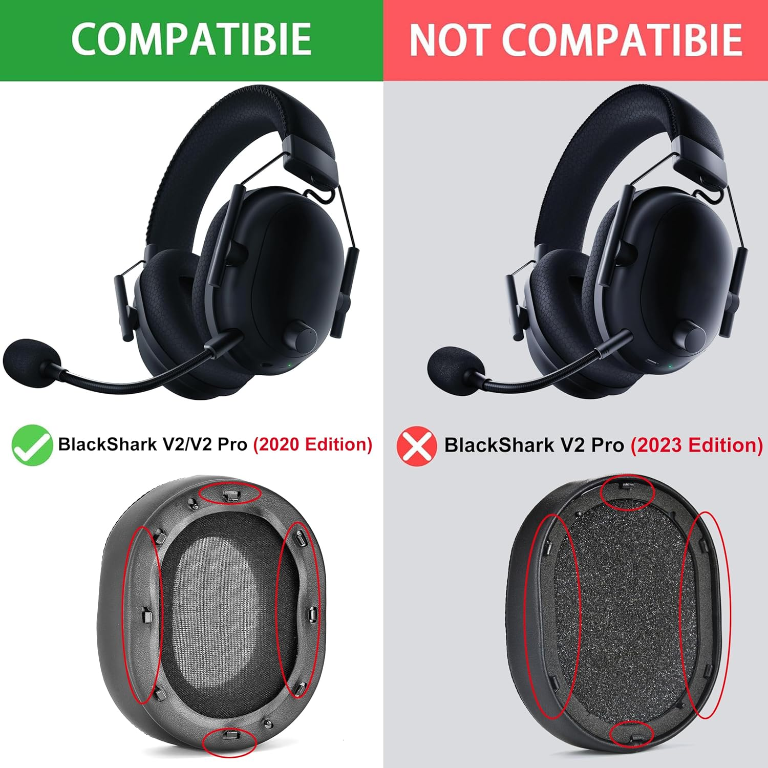 Defean Blackshark V2 PRO Upgrade Quality Cooling Gel Ear Pads - Ear Cushion Foam Replacement Earpad Compatible with Razer Blackshark V2 / V2 PRO Gaming Headphones image number 3