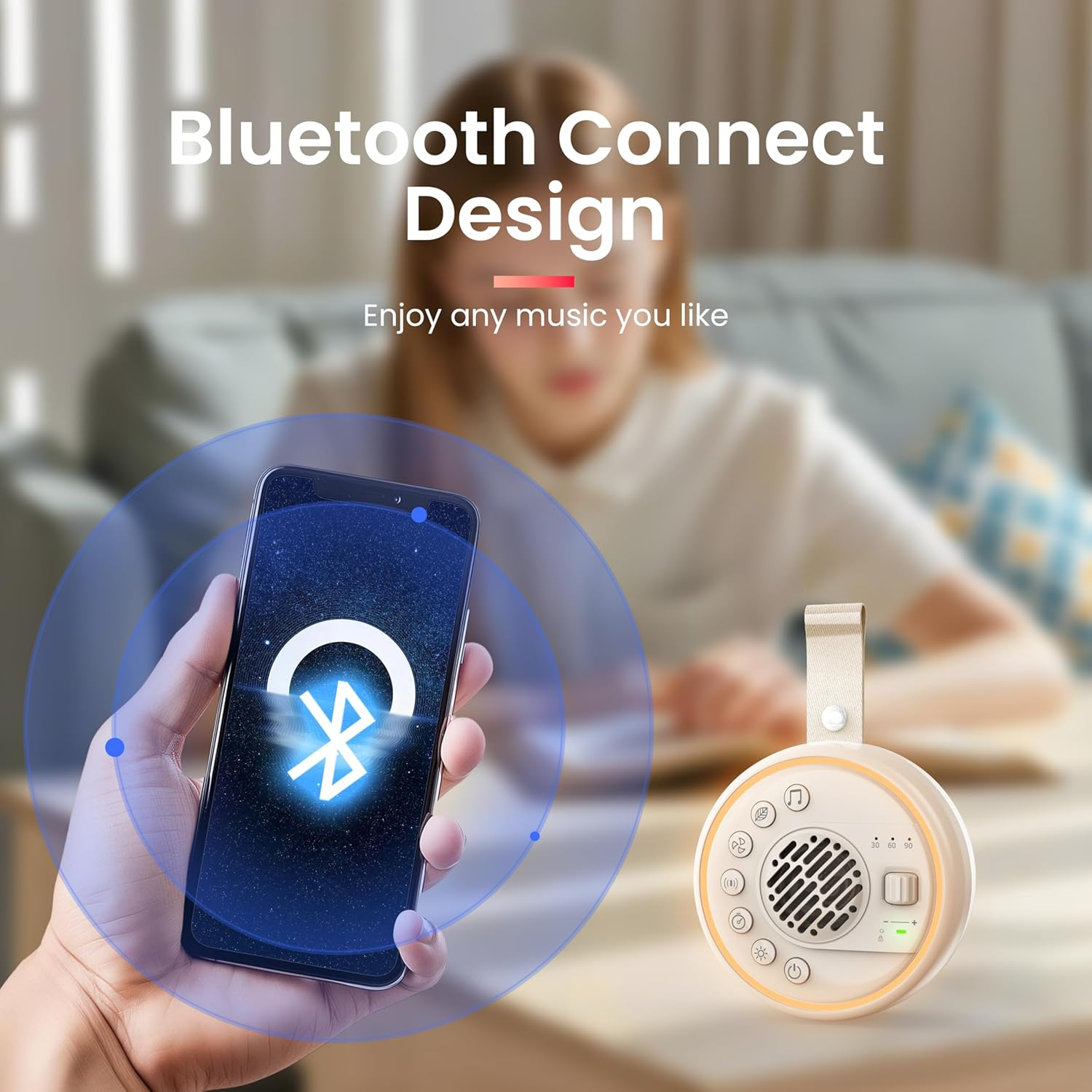 White Noise Machine with Bluetooth Speaker &ndash; 20 Soothing Sounds, Sleep Timer, Adjustable Volume & Night Light &ndash; Sound Machine for Baby, Kids, Adults, Travel & Office image number 4